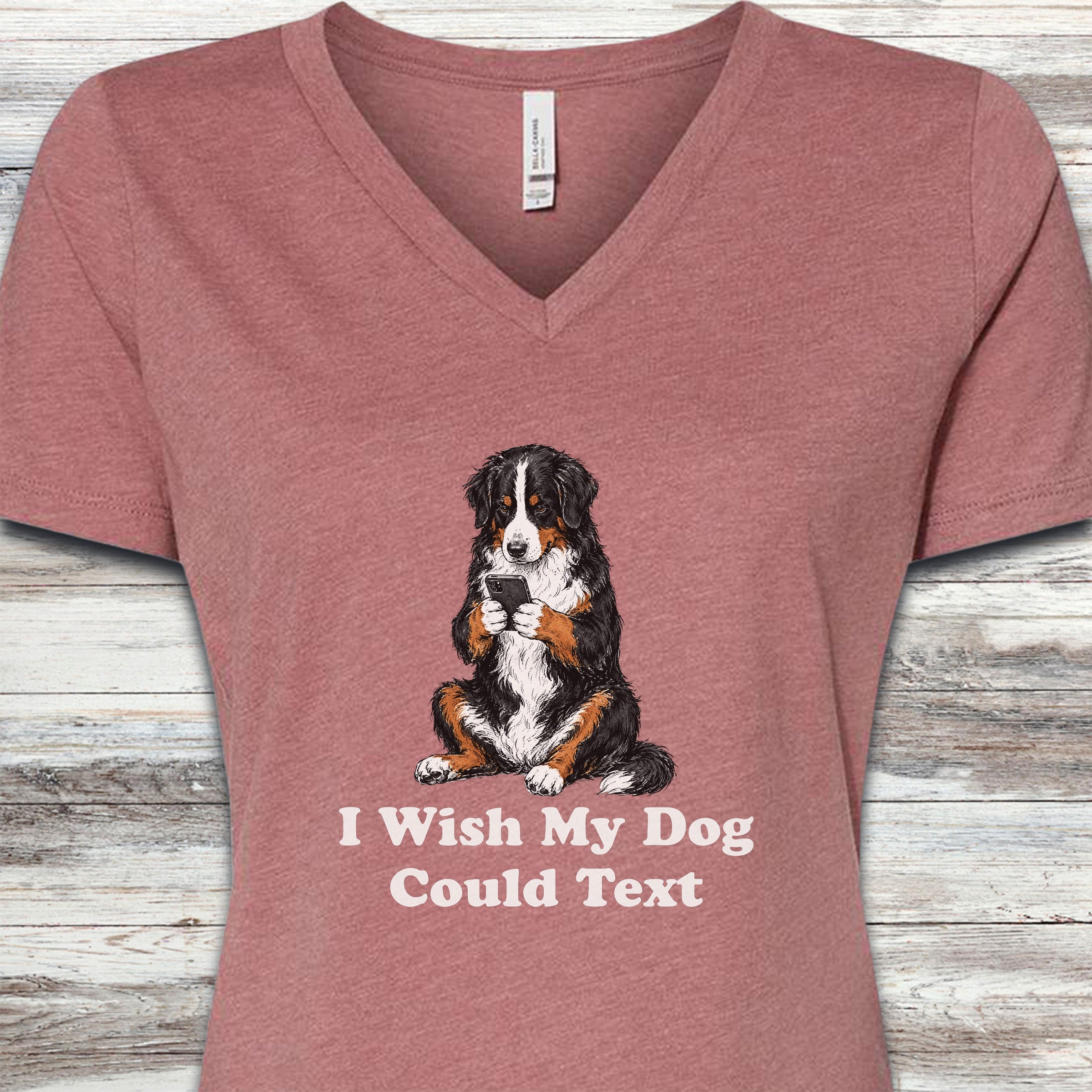 Bernese Mountain Dog Text V-Neck Tee - Heather Mauve