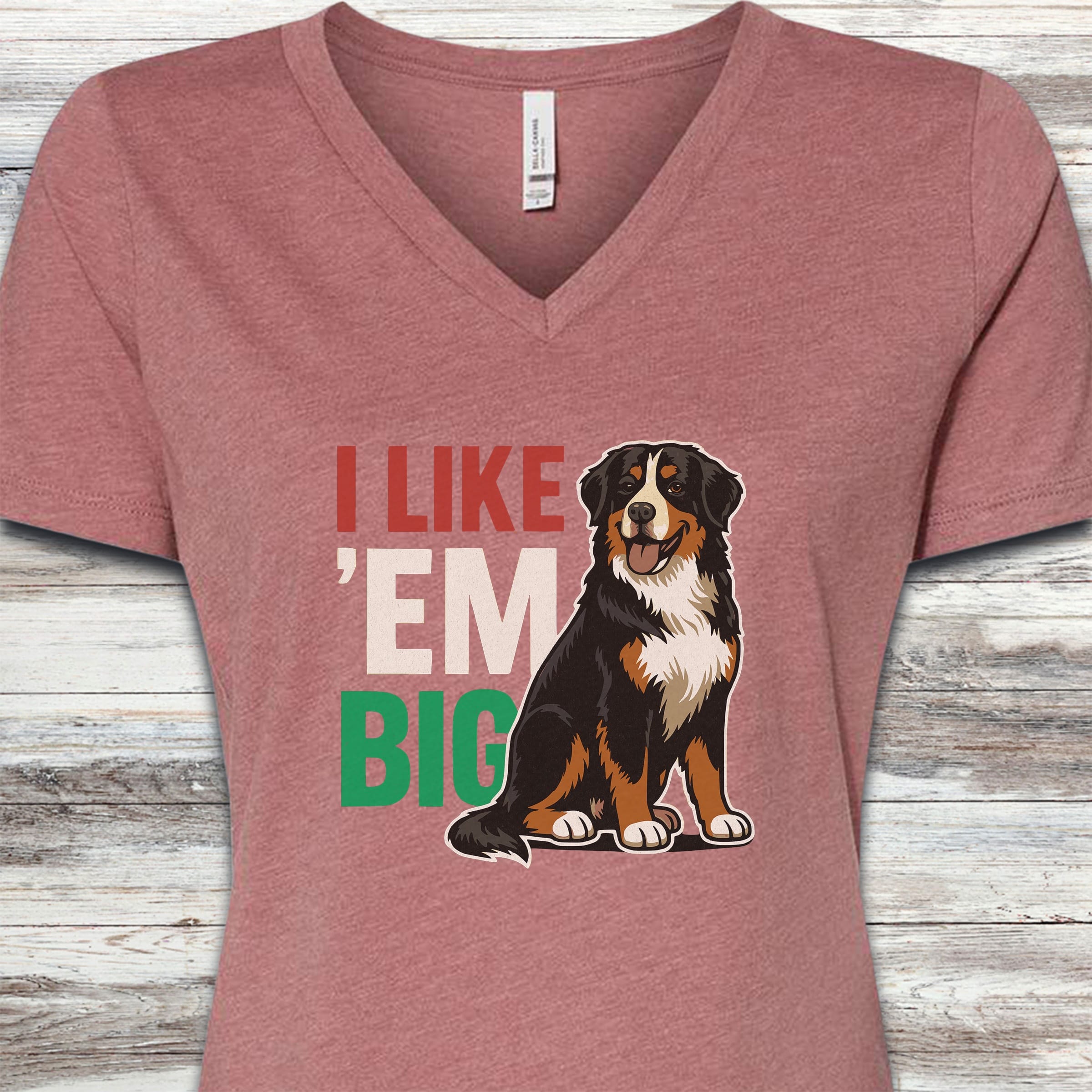 Bernese Mountain Dog Big V-Neck Tee - Heather Mauve