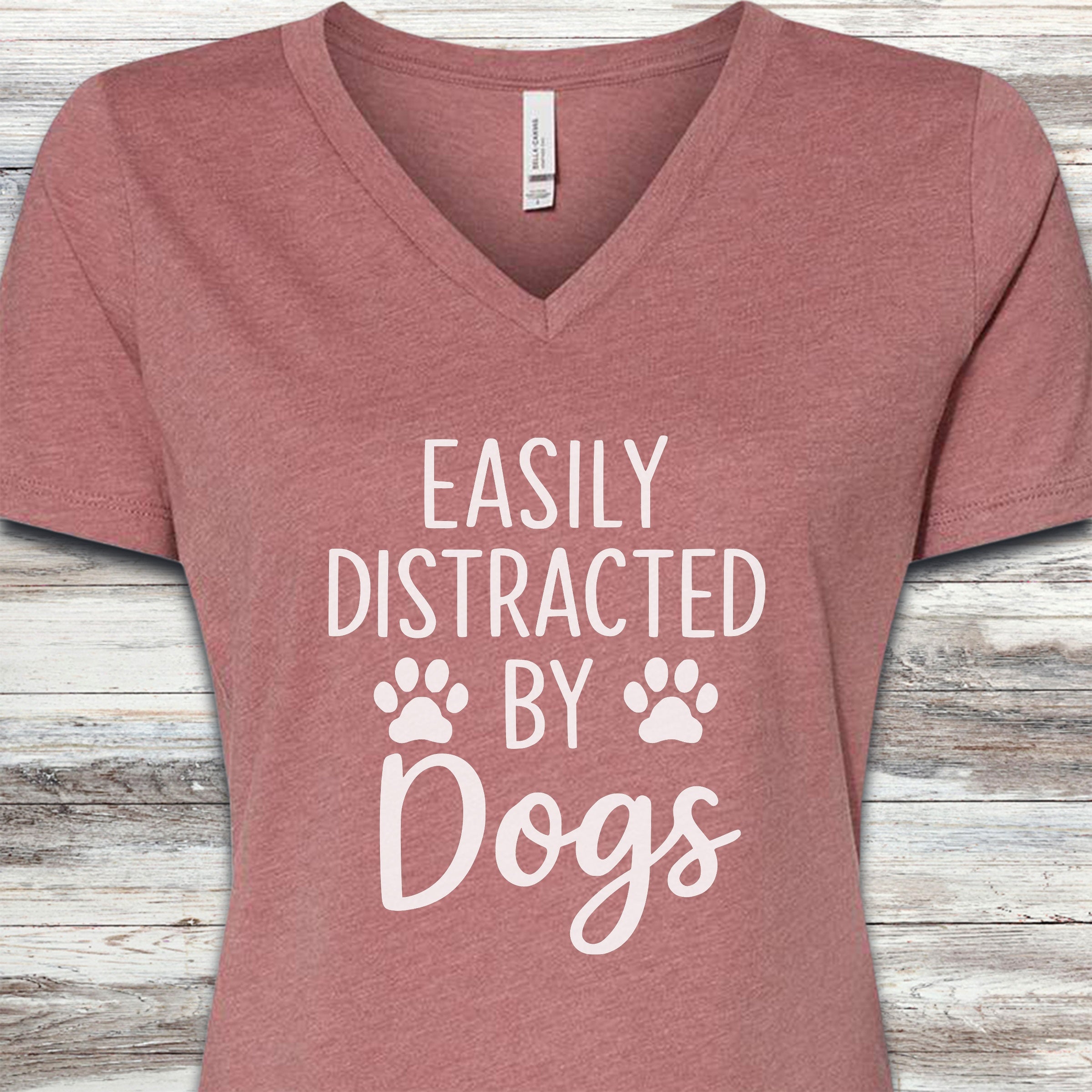 Distracted V-Neck Tee - Heather Mauve