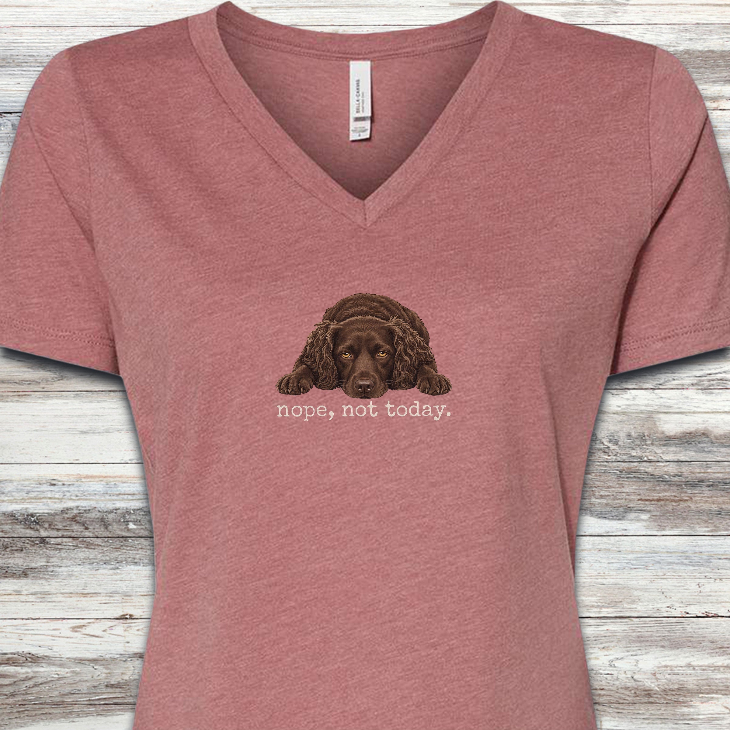 Boykin Spaniel Nope V-Neck Tee - Heather Mauve
