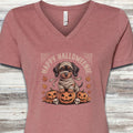 Dachshund Halloweenie V-Neck Tee - Heather Mauve