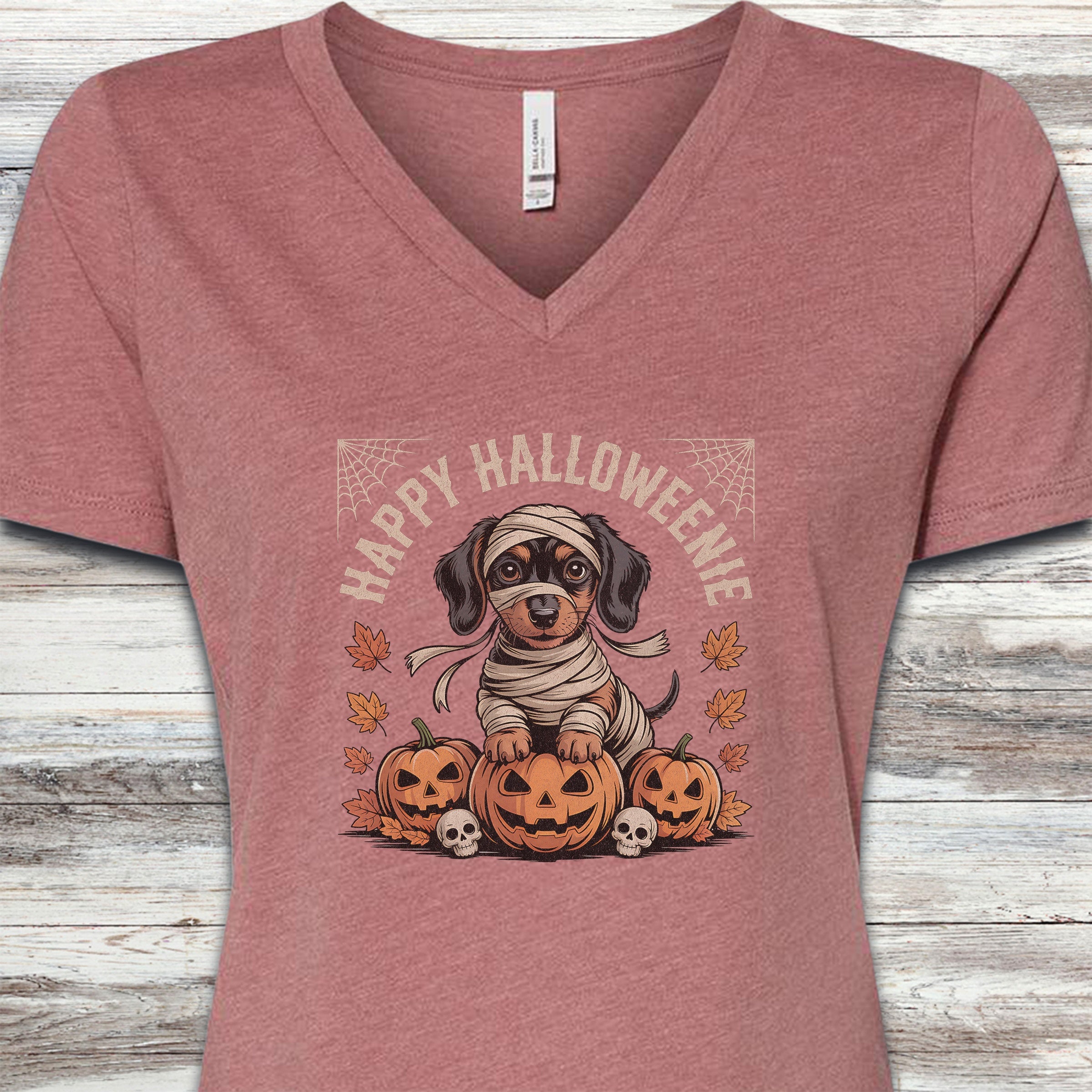 Dachshund Halloweenie V-Neck Tee - Heather Mauve
