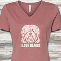 Old English Sheepdog I Love Beards V-Neck Tee - Heather Mauve