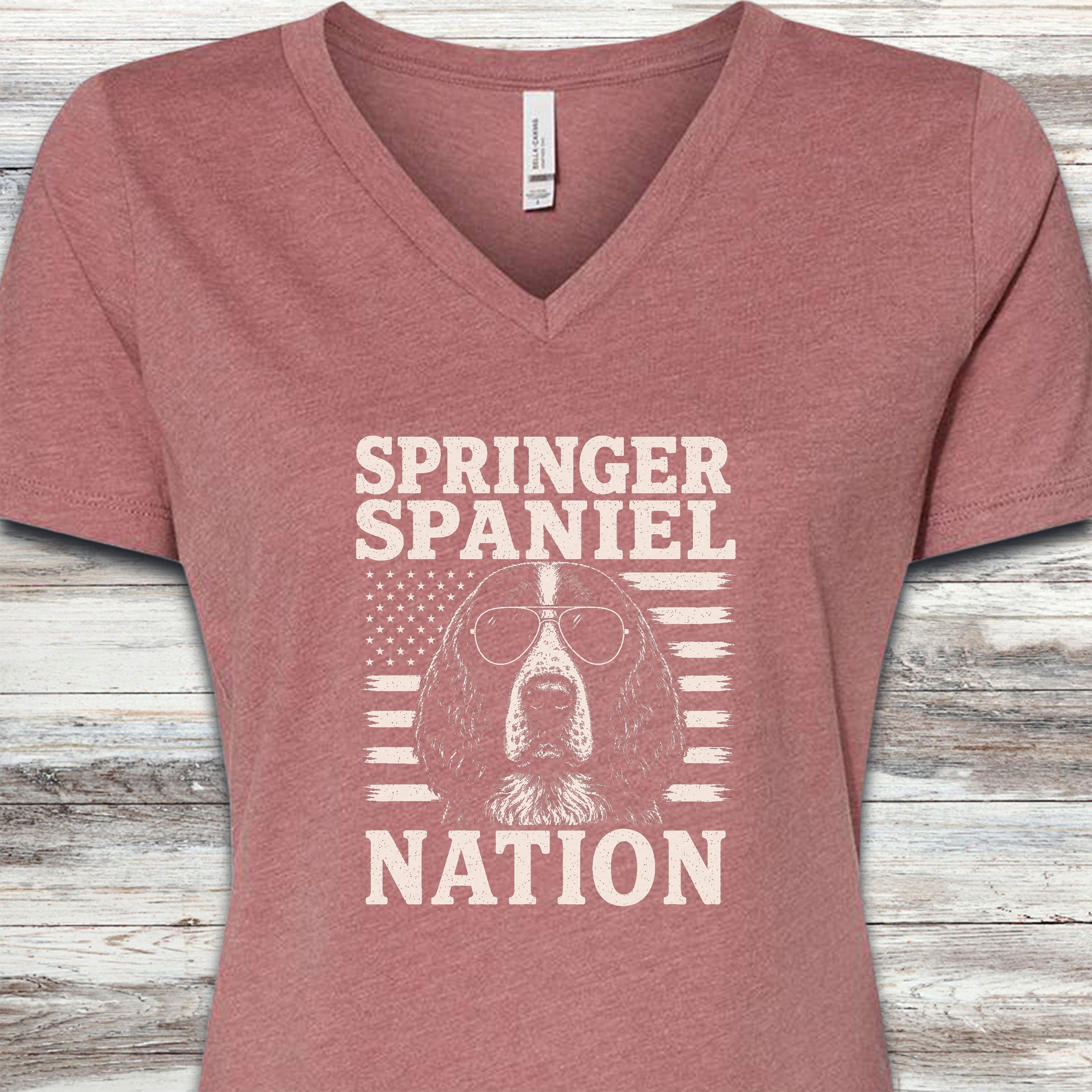 English Springer Spaniel Nation V-Neck Tee - Heather Mauve