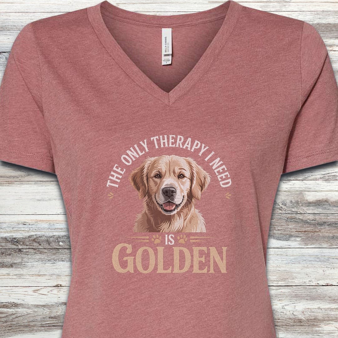Golden Retriever Therapy V-Neck Tee - Heather Mauve