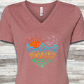 Adventure Heart V-Neck Tee - Heather Mauve