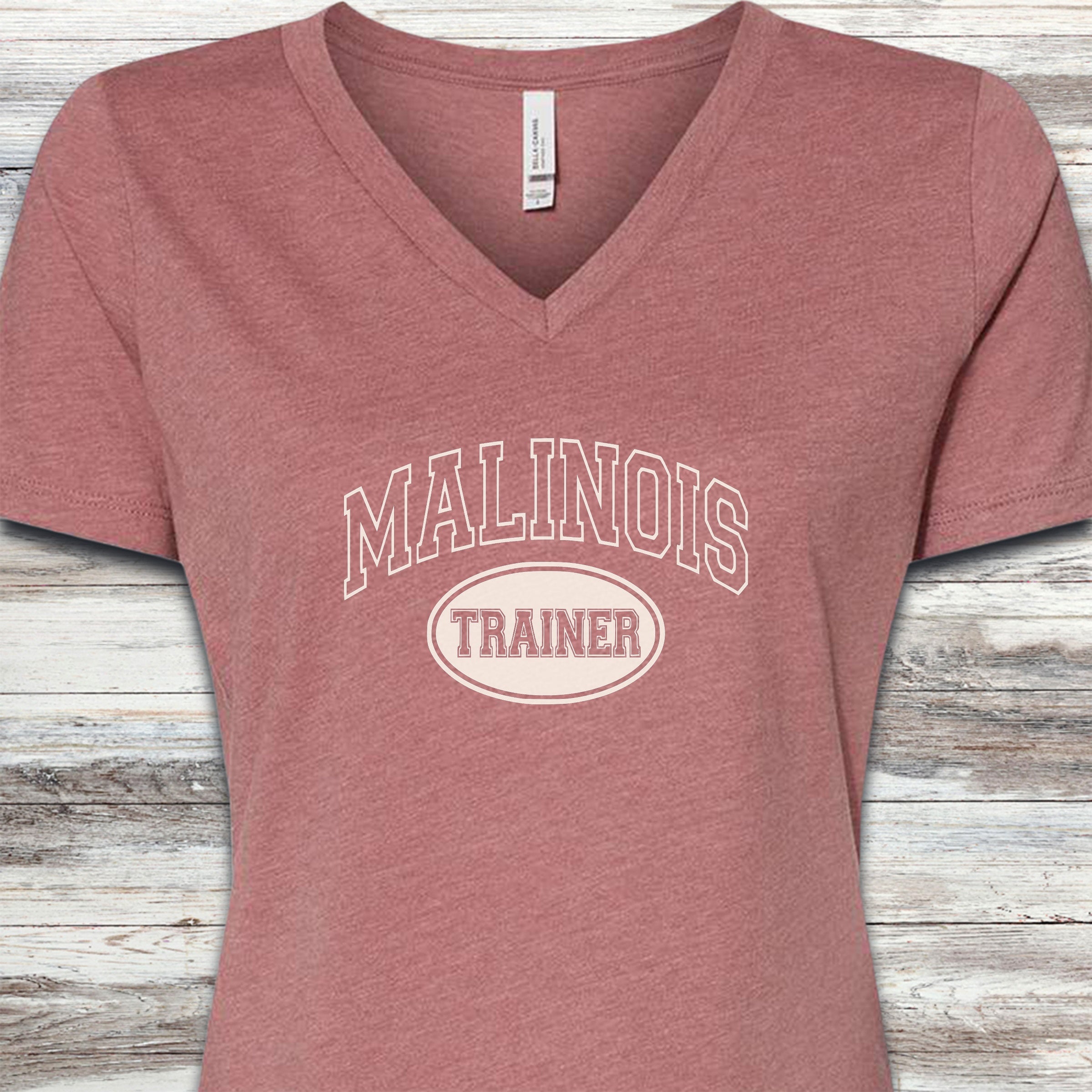 Belgian Malinois University Trainer V-Neck Tee - Heather Mauve