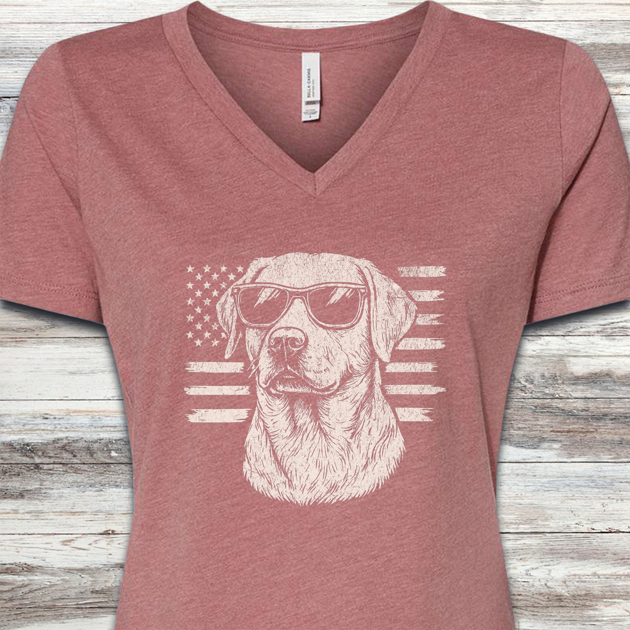 Labrador Retriever Flag V-Neck Tee - Heather Mauve
