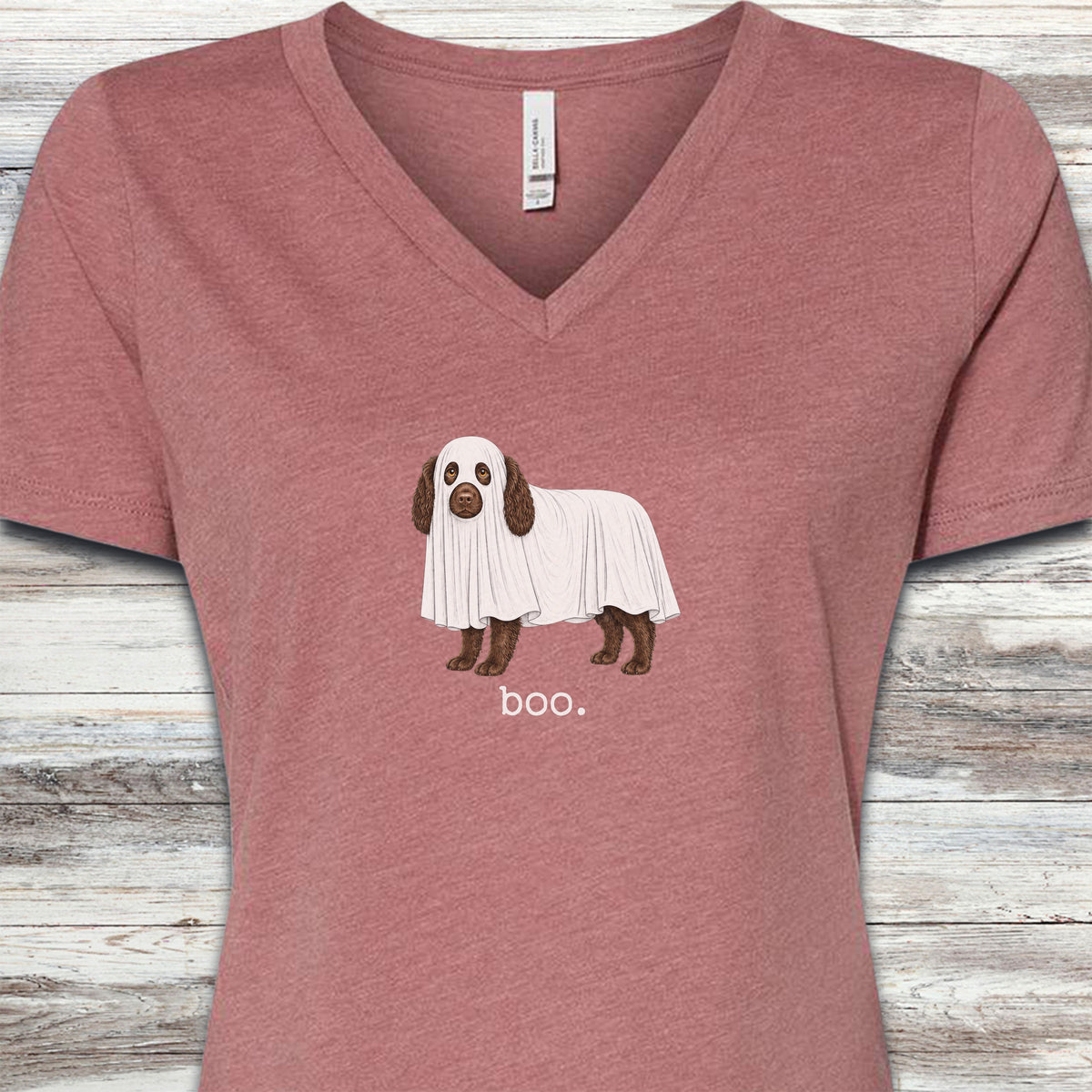 Boykin Spaniel Boo V-Neck Tee - Heather Mauve
