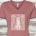 Australian Shepherd Folk Art Floral V-Neck Tee - Heather Mauve