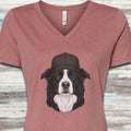 Border Collie Boss Hat V-Neck Tee - Heather Mauve