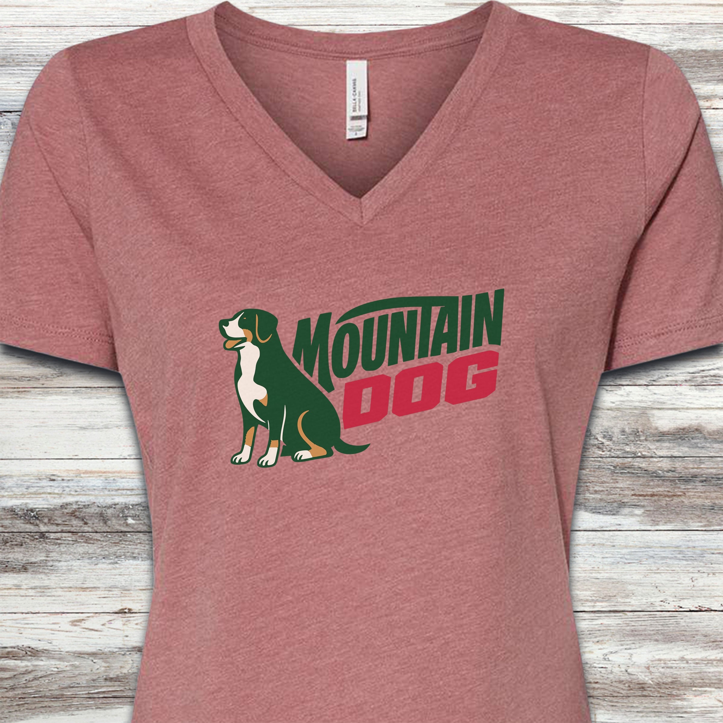 Swiss Mountain Dog V-Neck Tee - Heather Mauve
