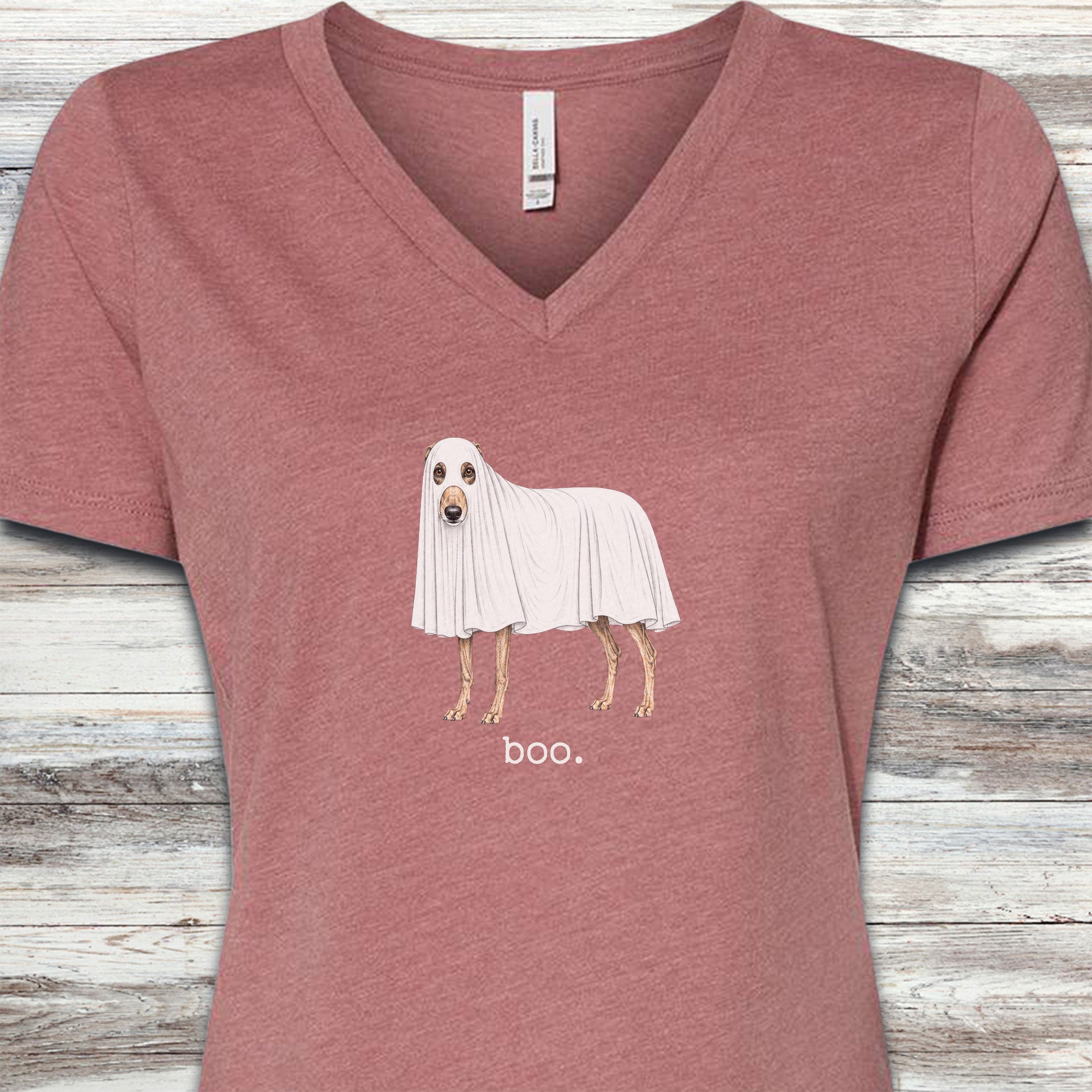 Greyhound Boo V-Neck Tee - Heather Mauve