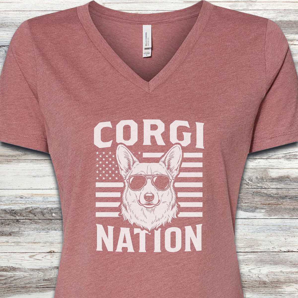 Corgi Nation V-Neck Tee - Heather Mauve