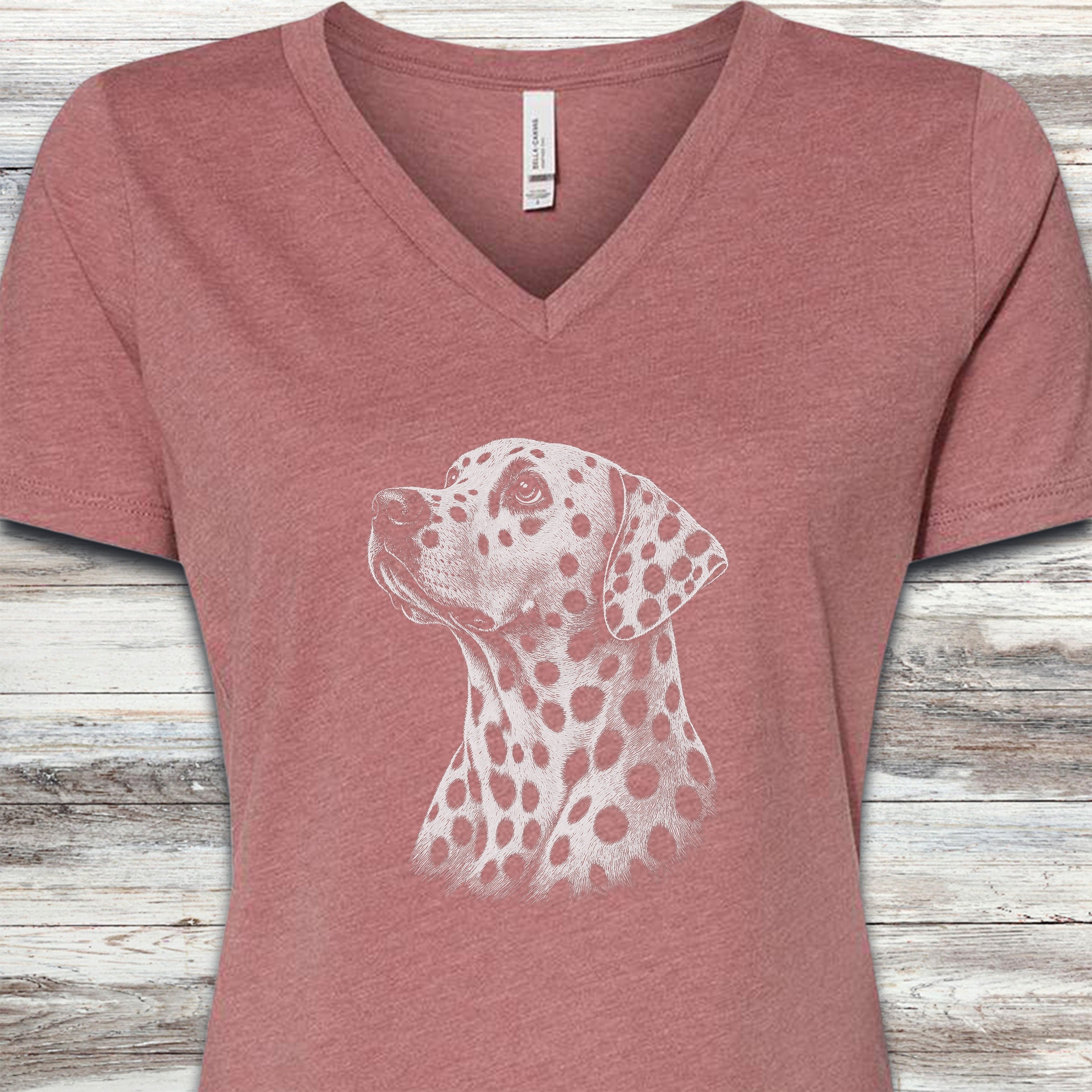 Dalmatian Loyalty V-Neck Tee - Heather Mauve