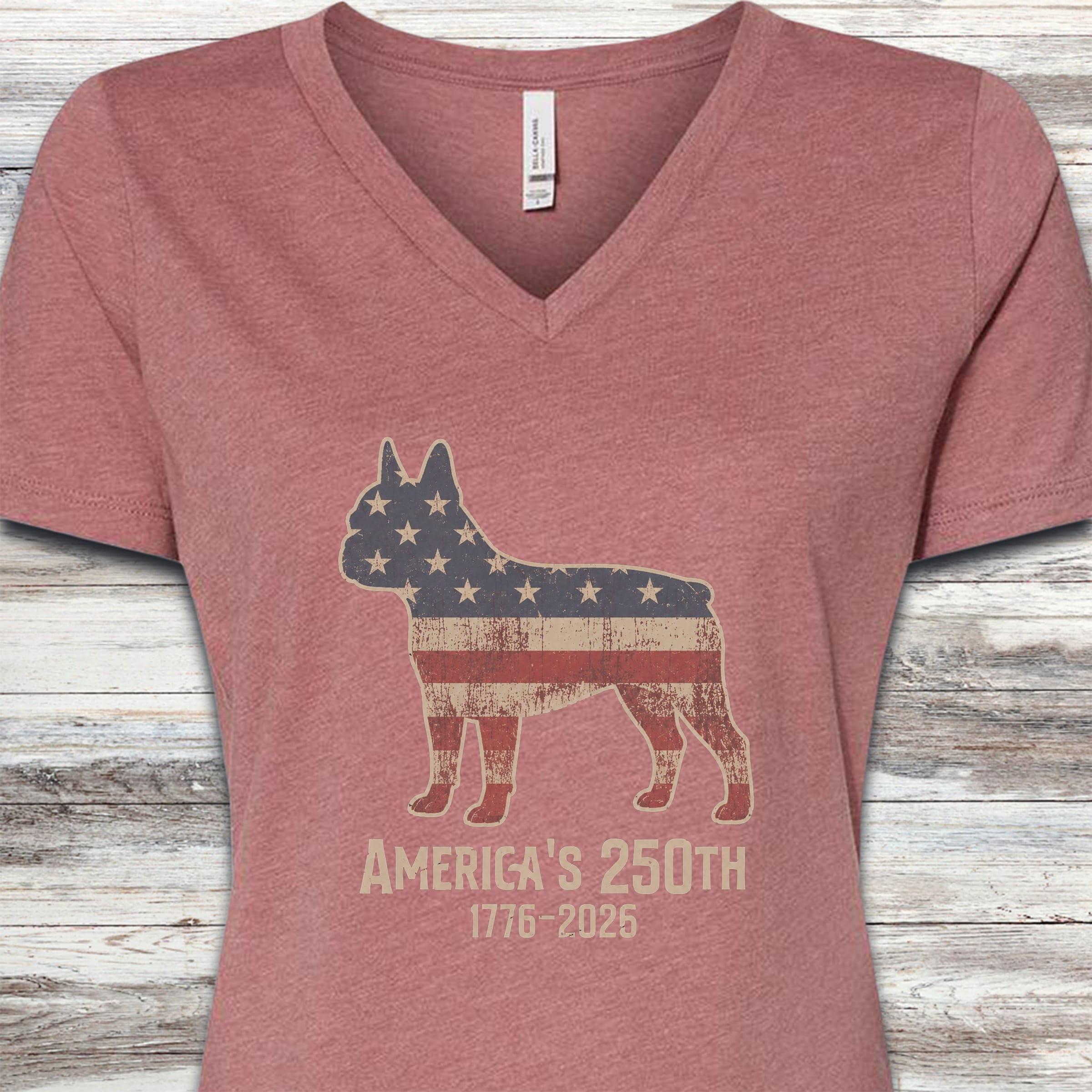 Boston Terrier 250 V-Neck Tee - Heather Mauve