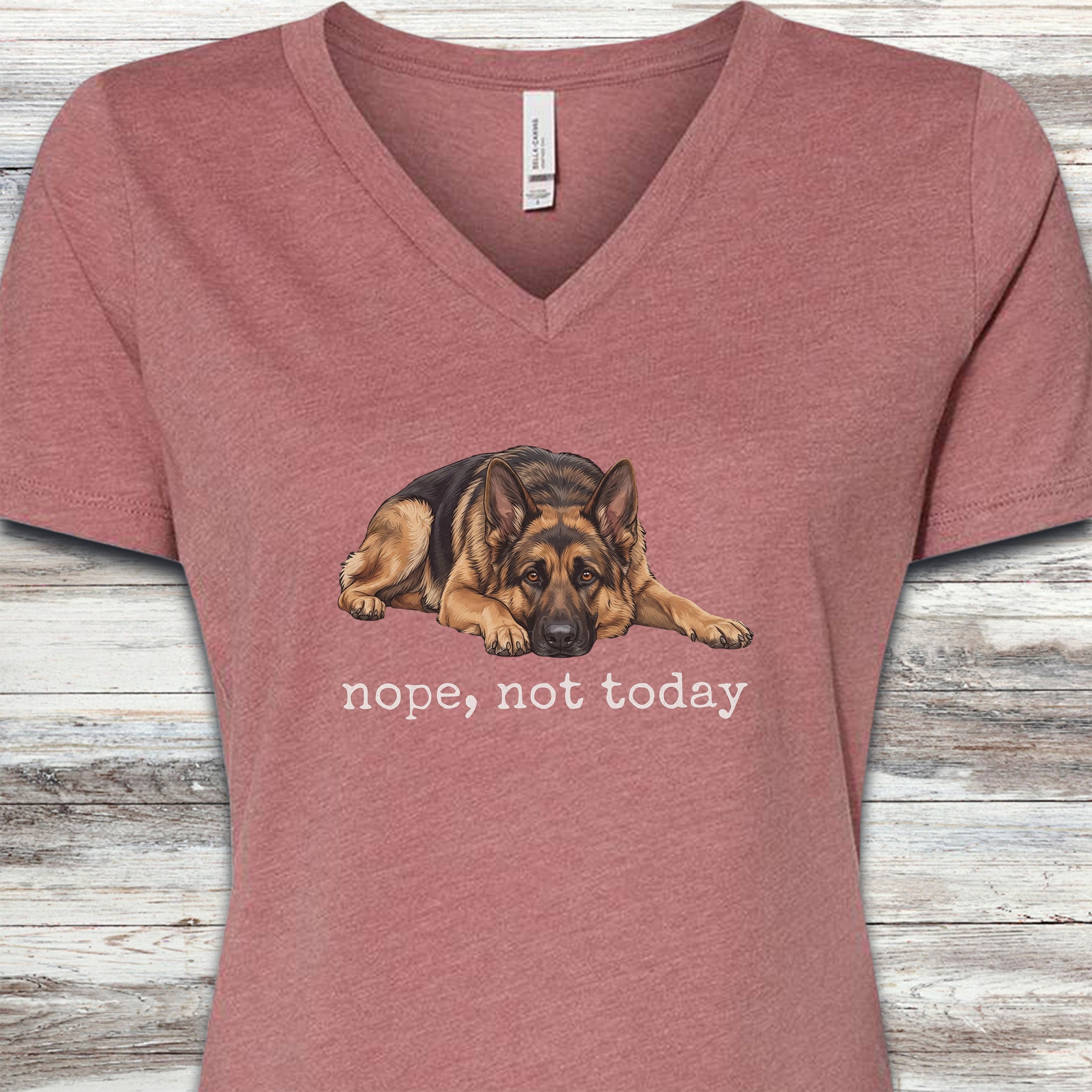 German Shepherd Nope V-Neck Tee - Heather Mauve