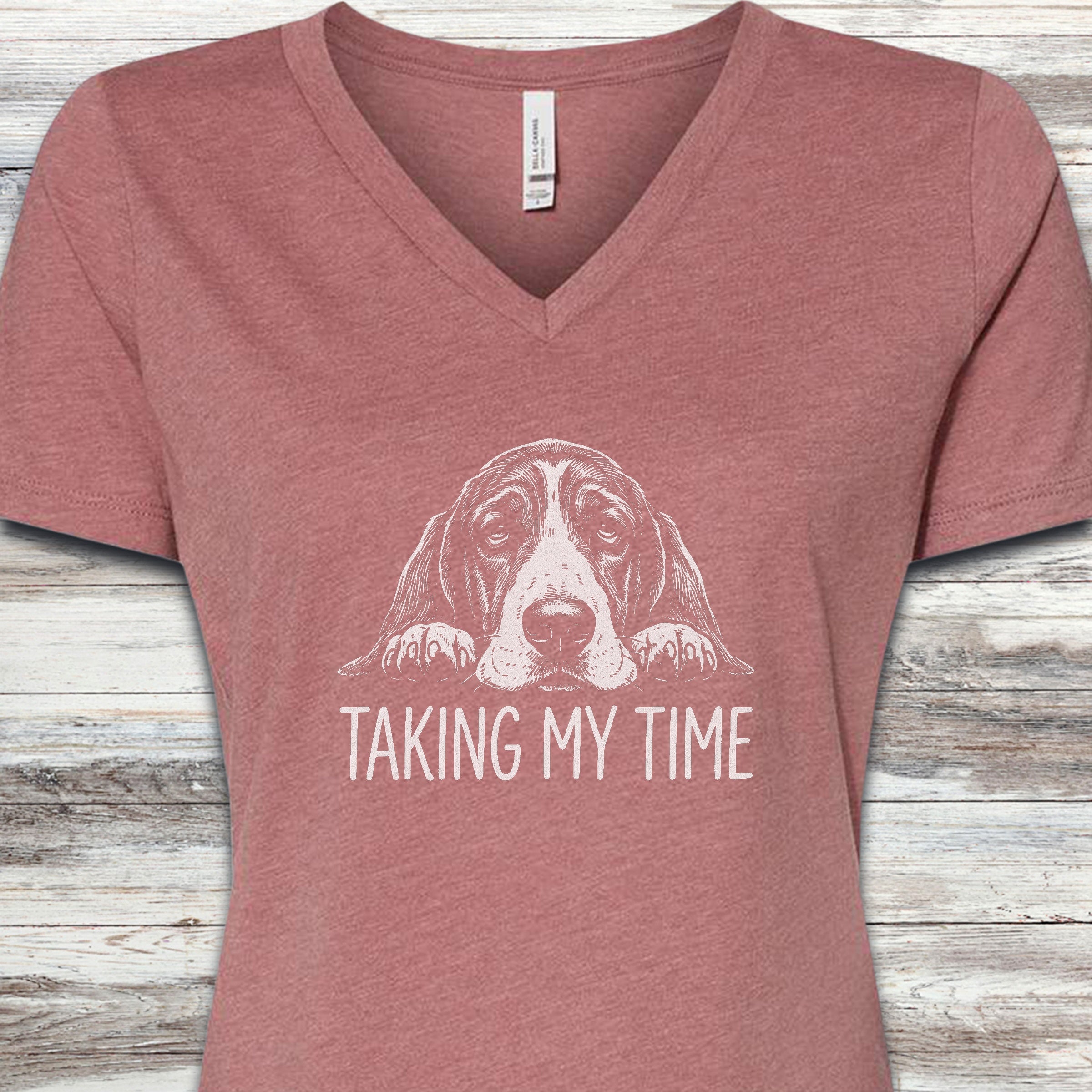 Basset Hound Time V-Neck Tee - Heather Mauve
