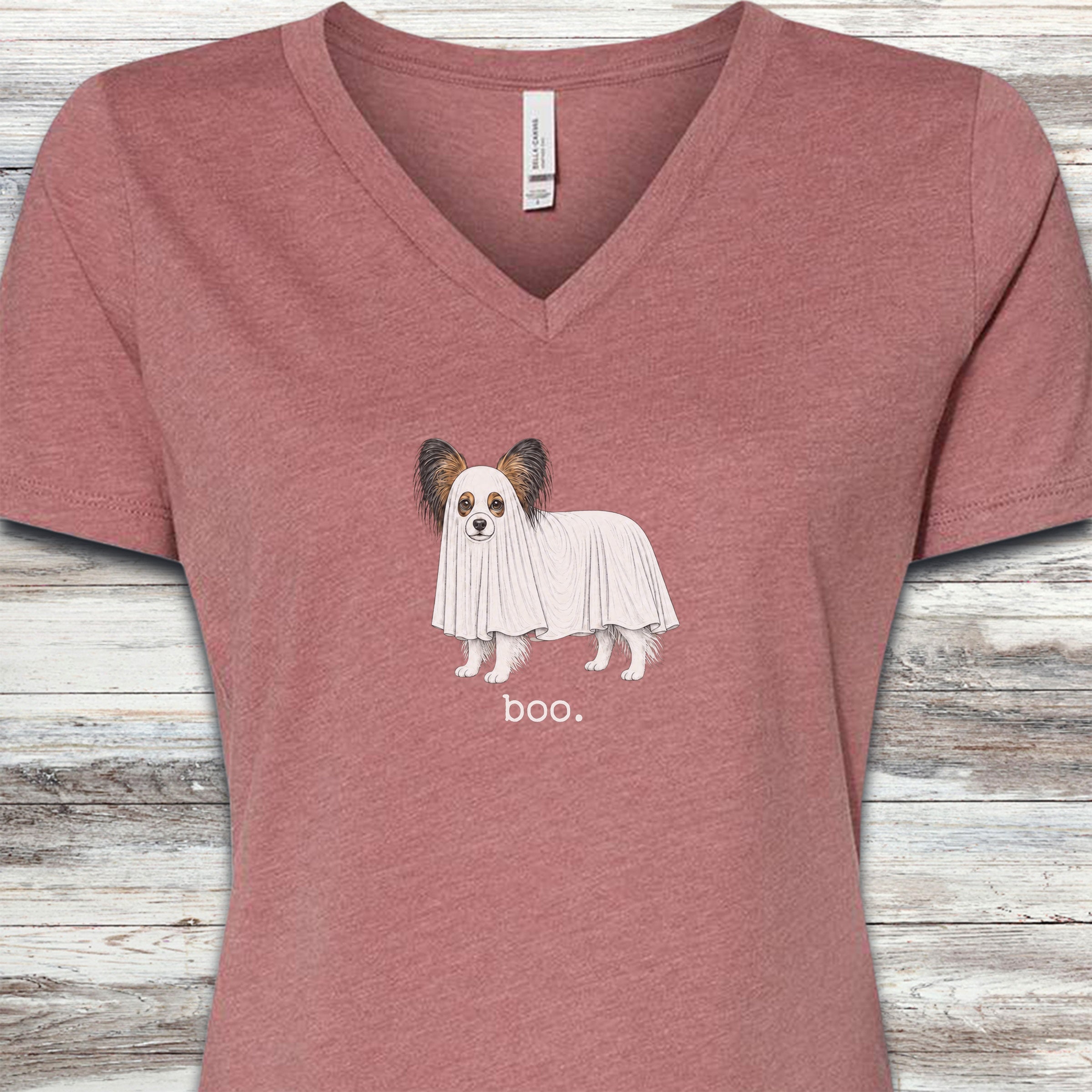 Papillon Boo V-Neck Tee - Heather Mauve