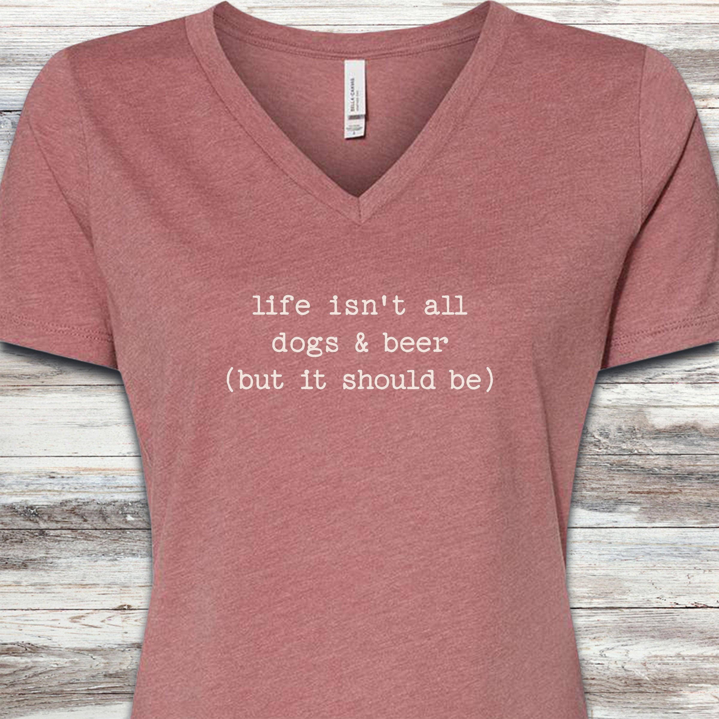 Dogs & Beer V-Neck Tee - Heather Mauve