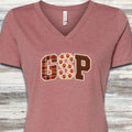 German Shorthaired Pointer Fall Faux Patchwork V-Neck Tee - Heather Mauve