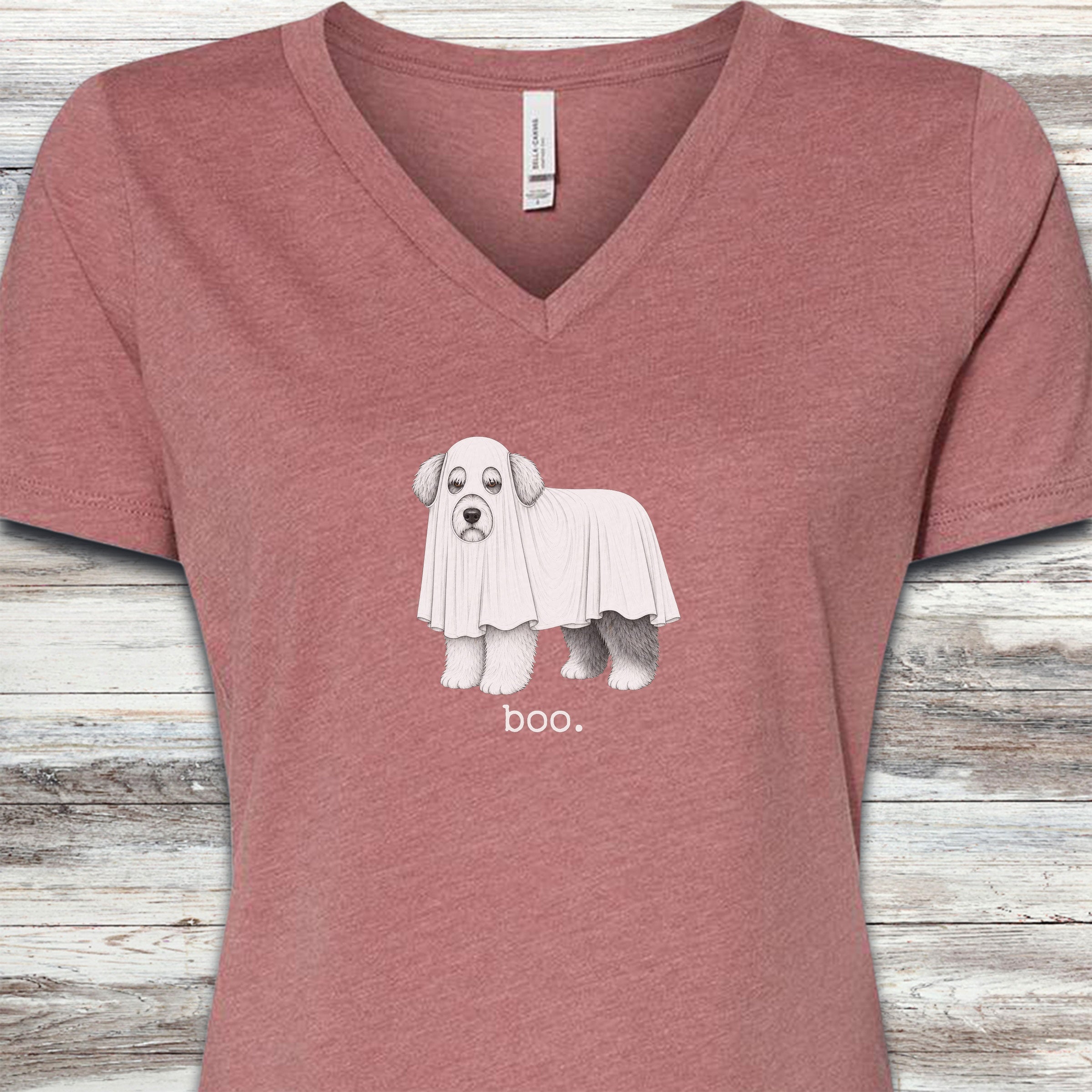 Old English Sheepdog Boo V-Neck Tee - Heather Mauve