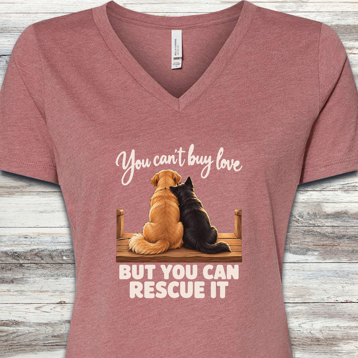 You Can Rescue Love V-Neck Tee - Heather Mauve