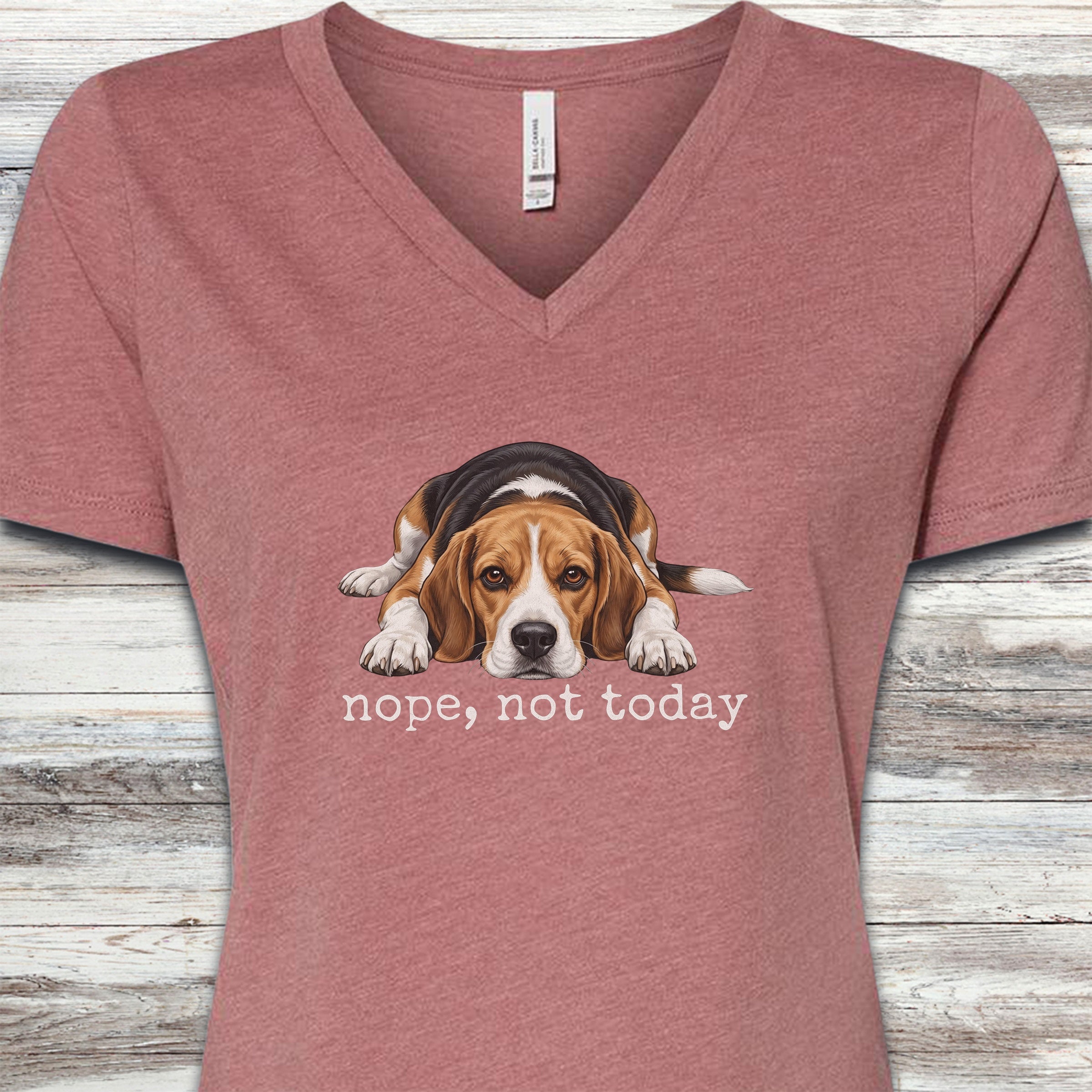 Beagle Nope V-Neck Tee - Heather Mauve