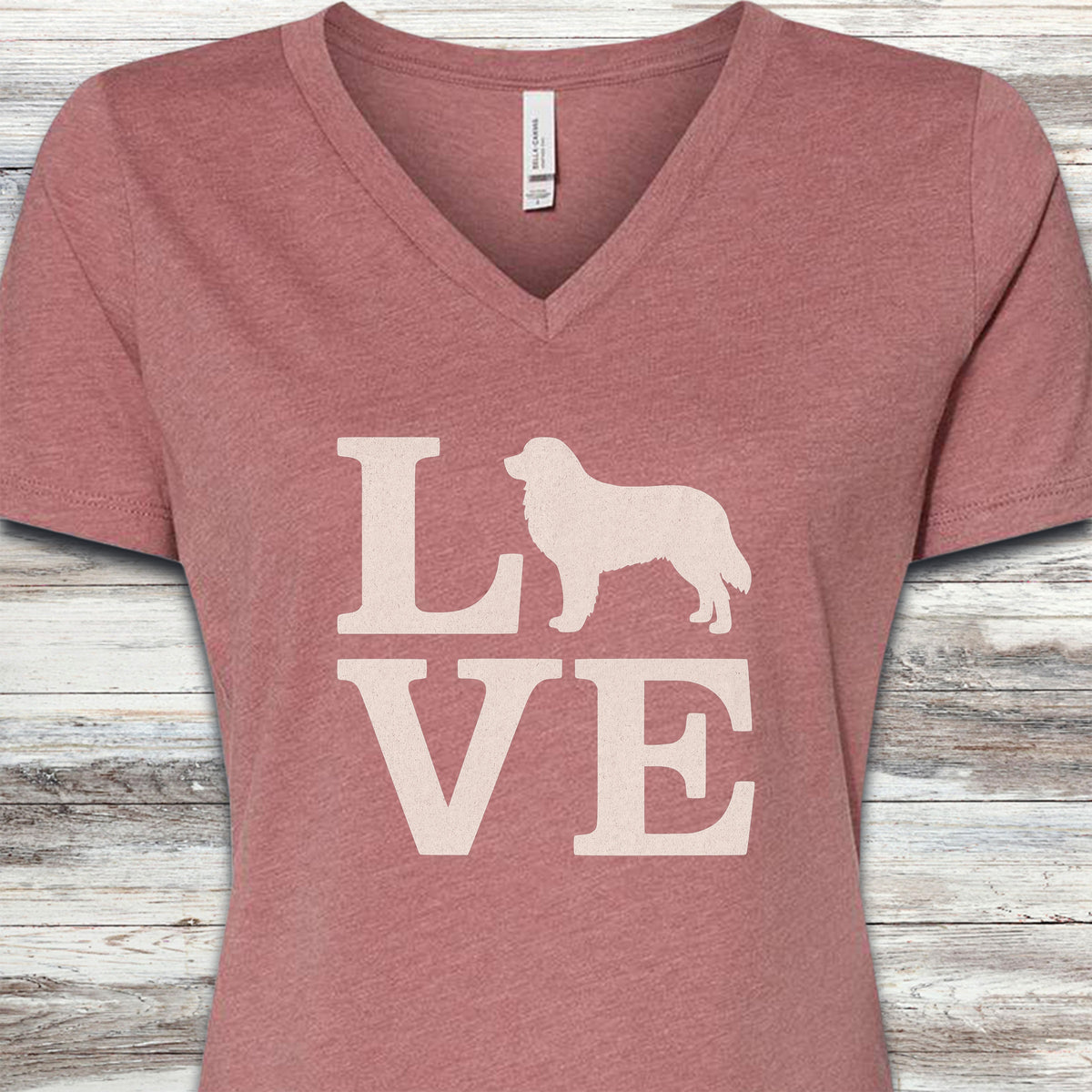 Bernese Mountain Dog Love V-Neck Tee - Heather Mauve