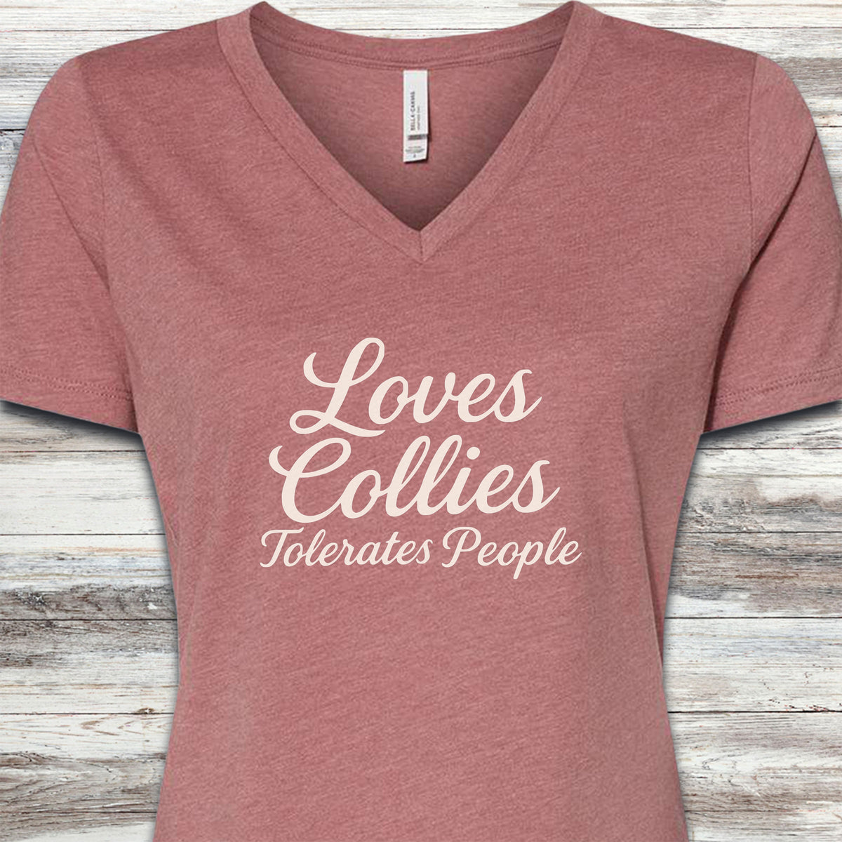 Collie Tolerates People V-Neck Tee - Heather Mauve