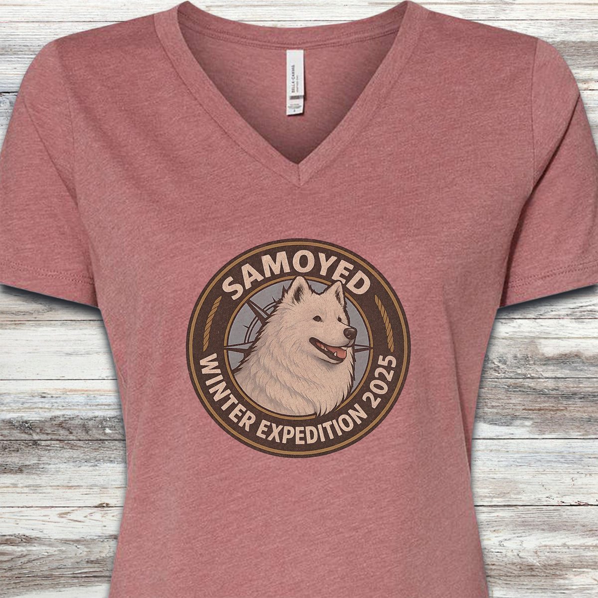 Samoyed Winter Expedition 2025 V-Neck Tee - Heather Mauve