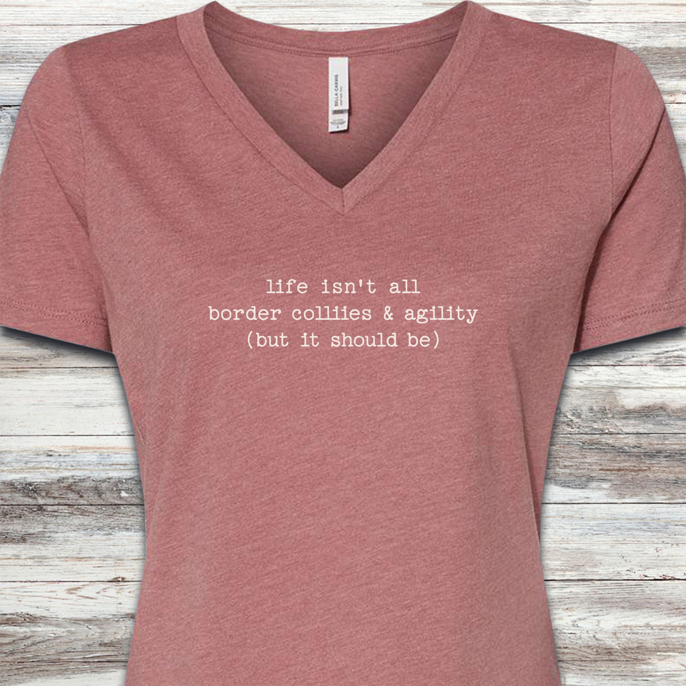 Border Collies & Agility V-Neck Tee - Heather Mauve