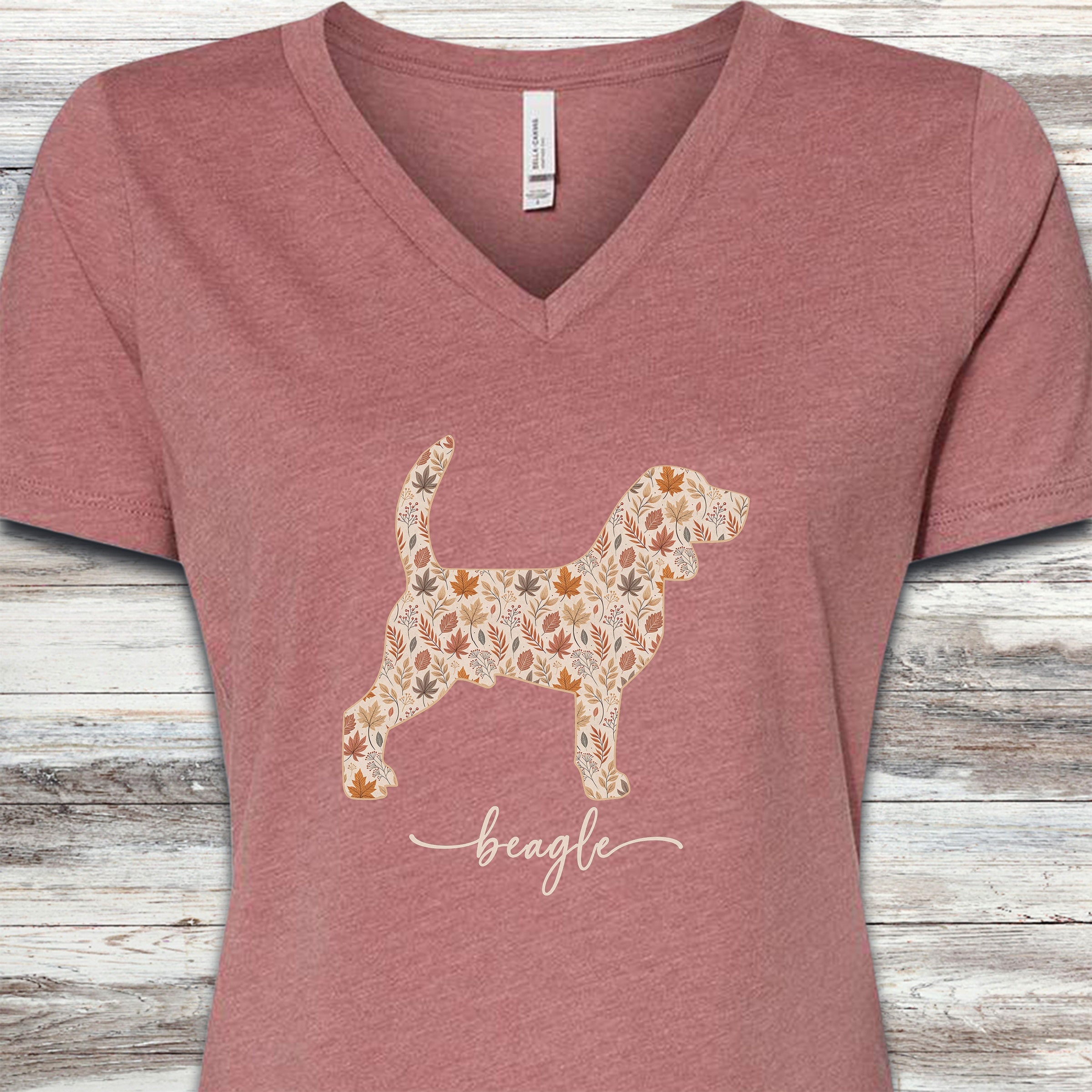 Beagle Fall V-Neck Tee - Heather Mauve