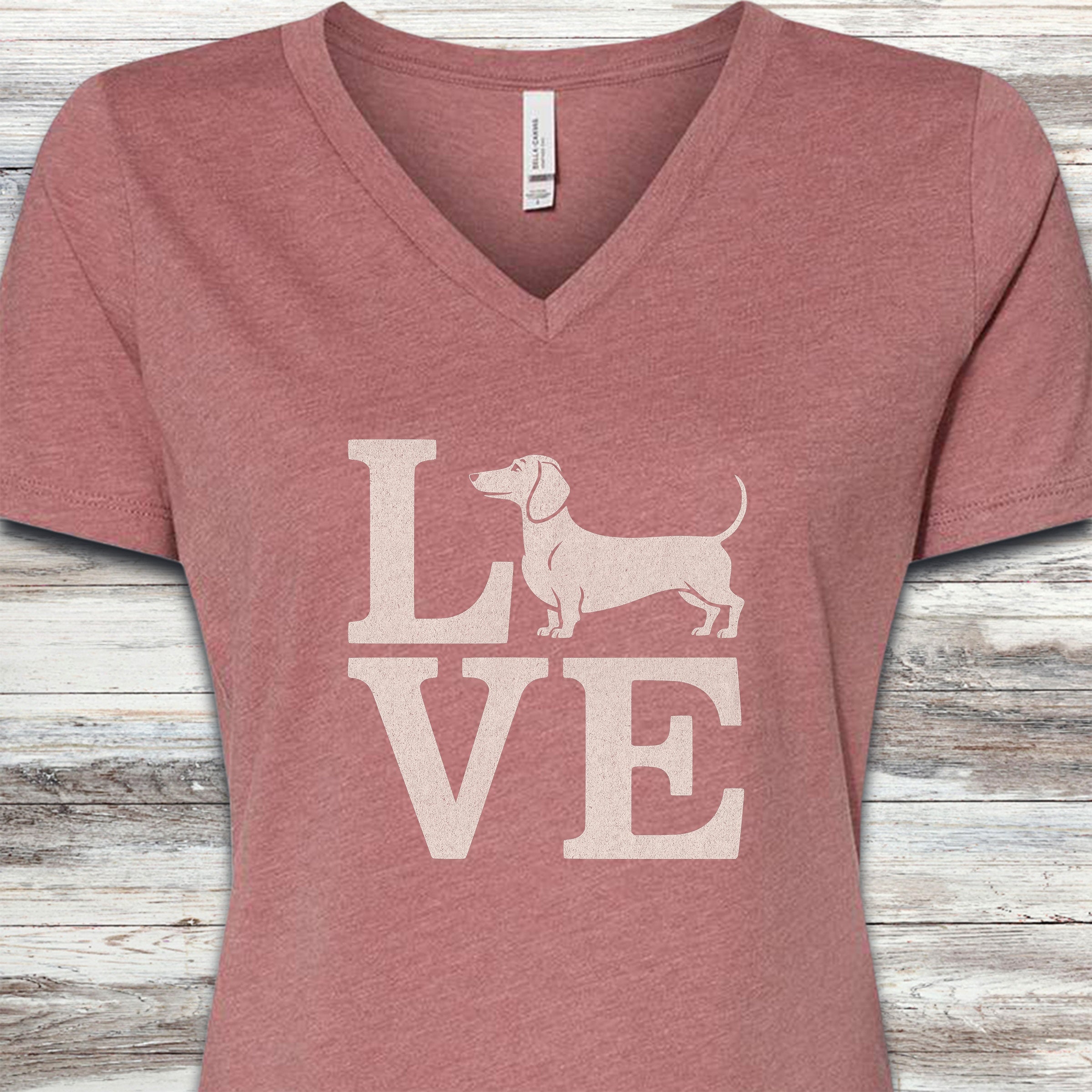 Dachshund Love V-Neck Tee - Heather Mauve