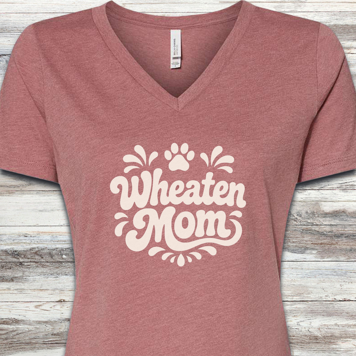 Wheaten Terrier Groovy Mom V-Neck Tee - Heather Mauve