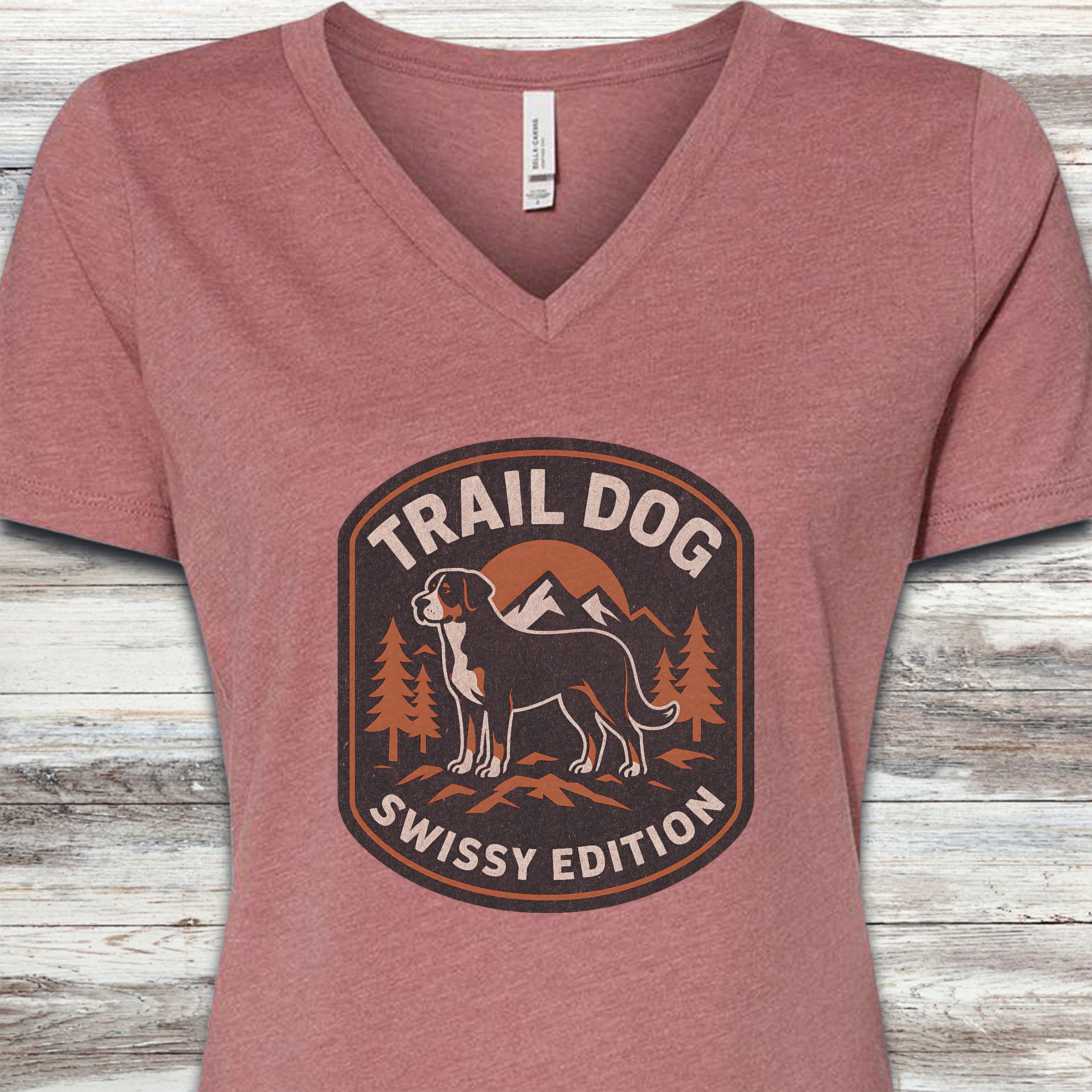Swiss Mountain Dog Trail Dog V-Neck Tee - Heather Mauve
