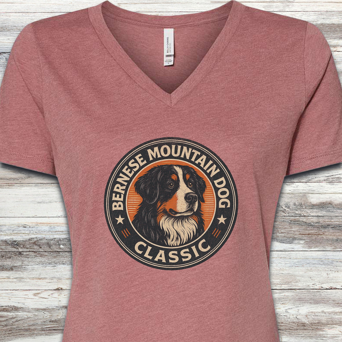 Bernese Mountain Dog Classic V-Neck Tee - Heather Mauve