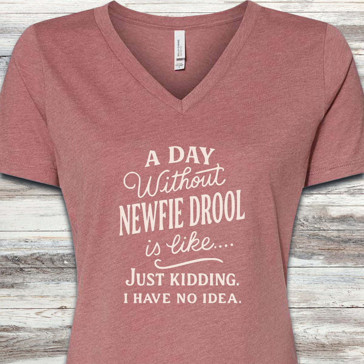 Newfoundland Drool Days V-Neck Tee - Heather Mauve