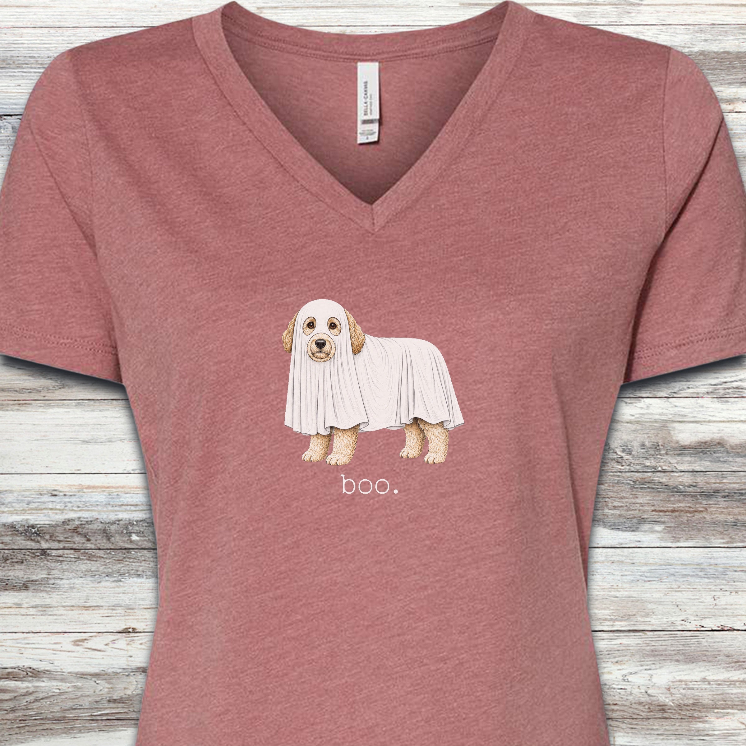 Doodle Boo V-Neck Tee - Heather Mauve