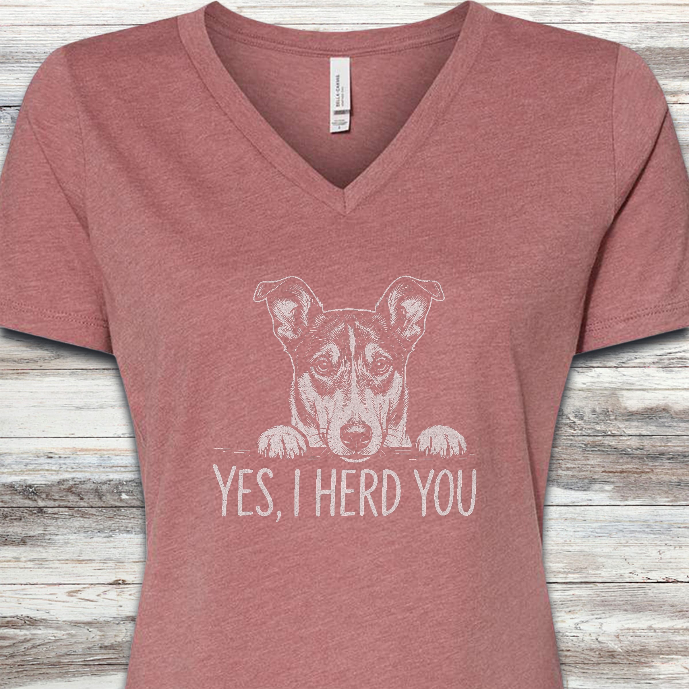 Smooth Collie Herd You V-Neck Tee - Heather Mauve