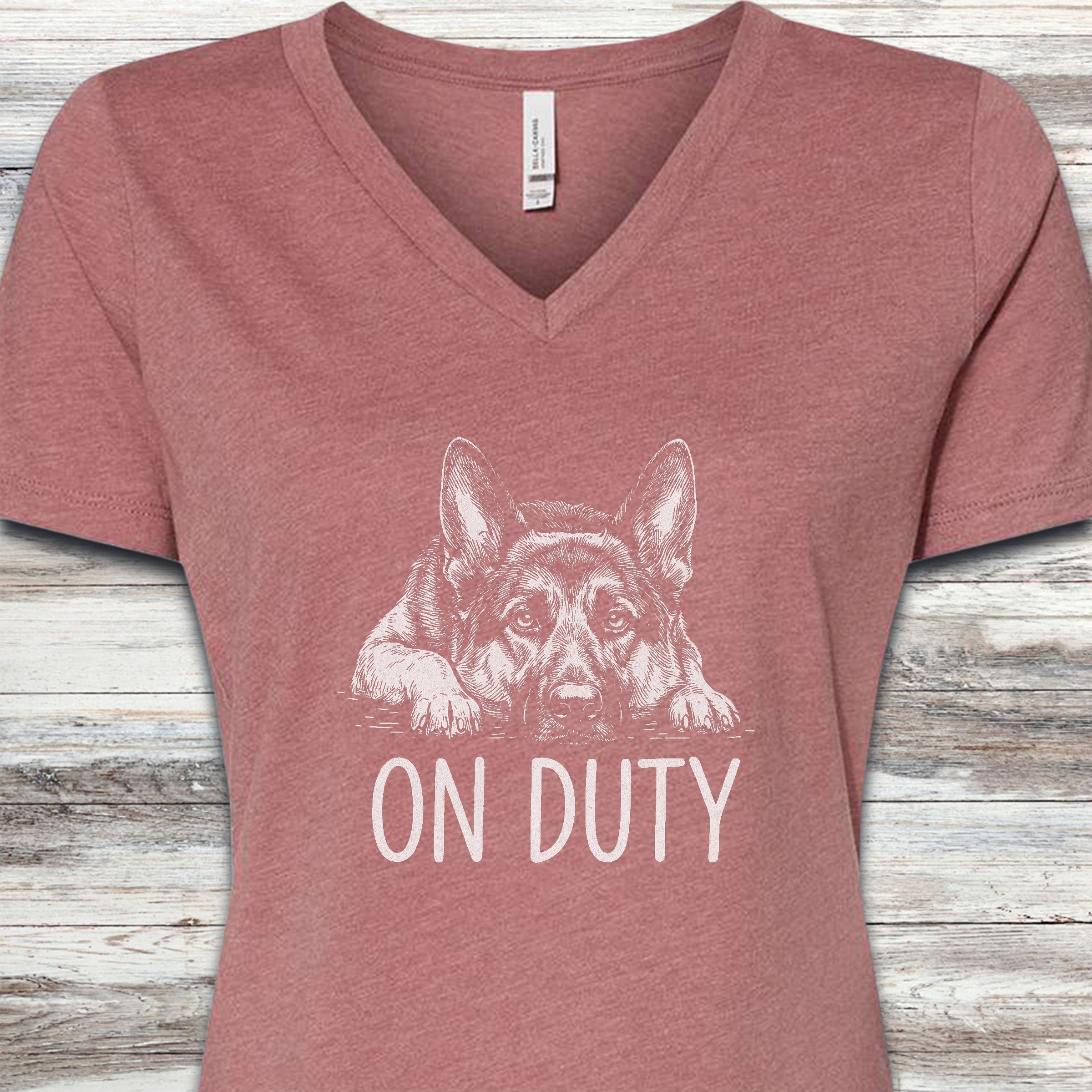 German Shepherd On Duty V-Neck Tee - Heather Mauve