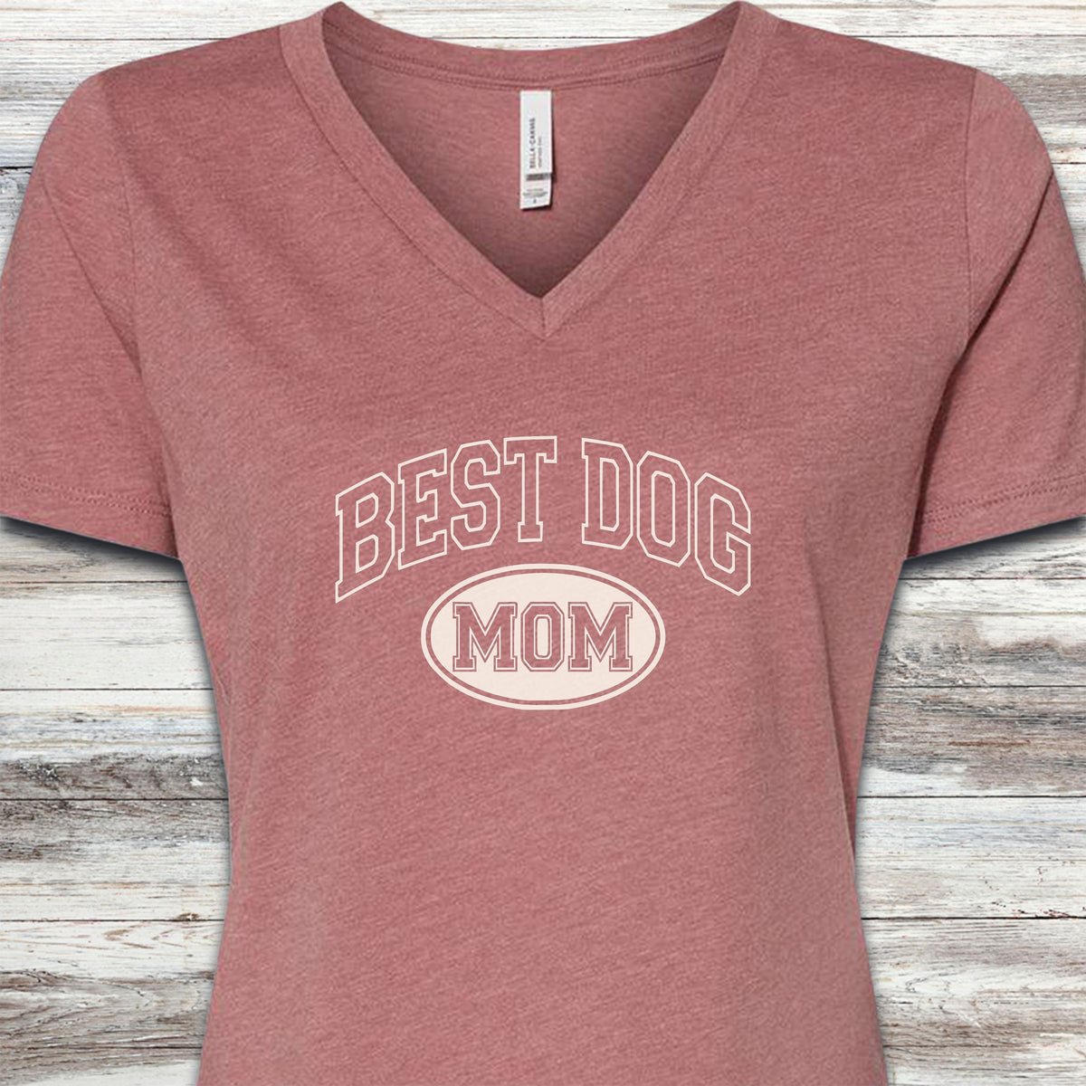 Best Dog University Mom V-Neck Tee - Heather Mauve