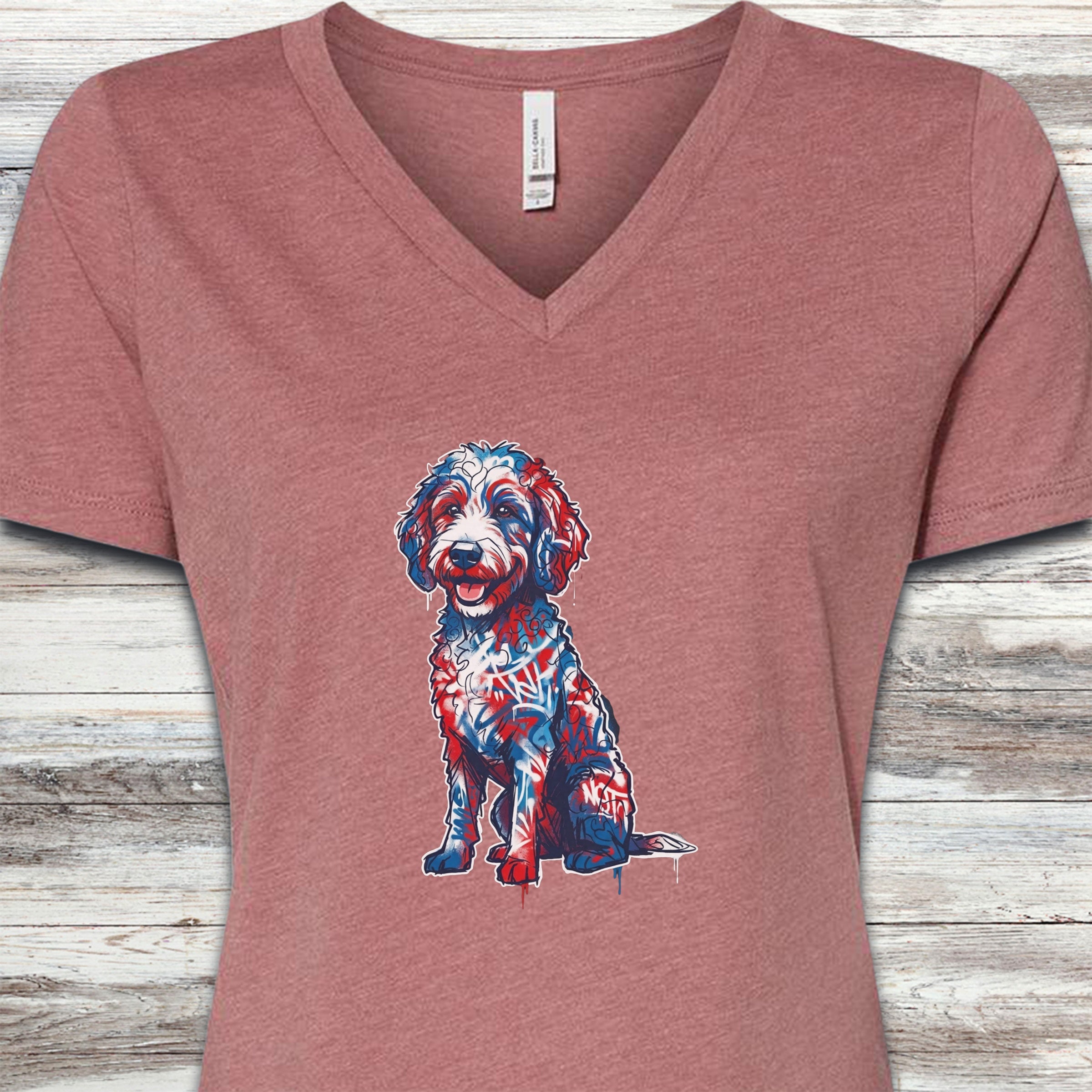 Doodle American Graffiti Art V-Neck Tee - Heather Mauve
