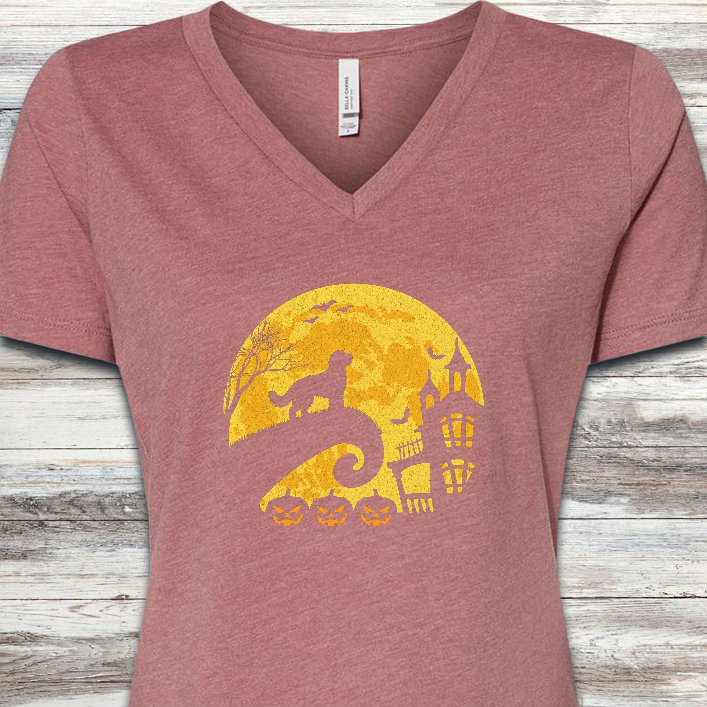 Doodle Halloween Moon V-Neck Tee - Heather Mauve