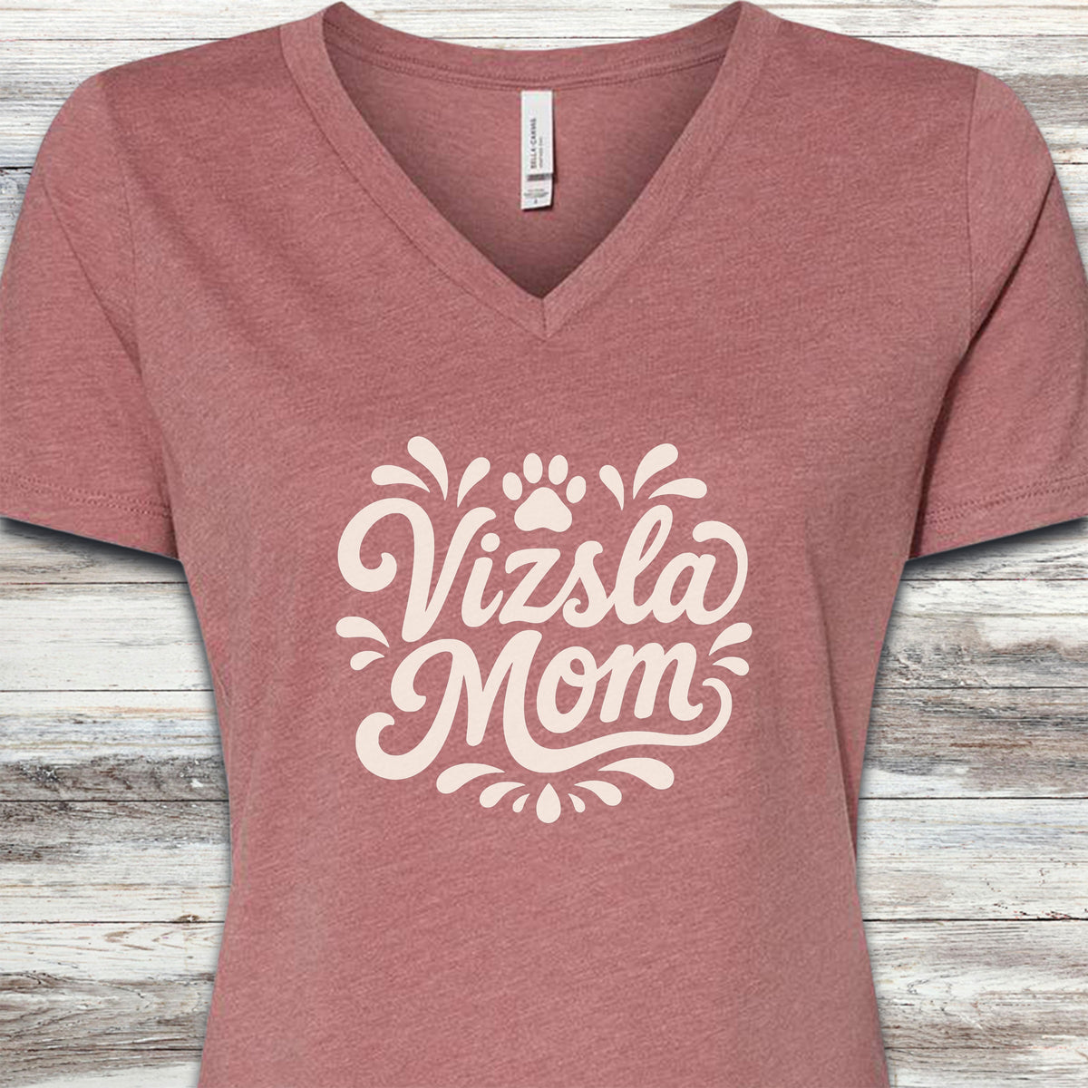 Vizsla Groovy Mom V-Neck Tee - Heather Mauve