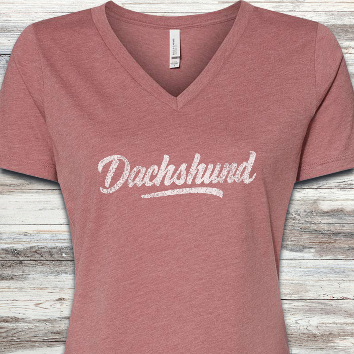 Dachshund Team V-Neck Tee - Heather Mauve