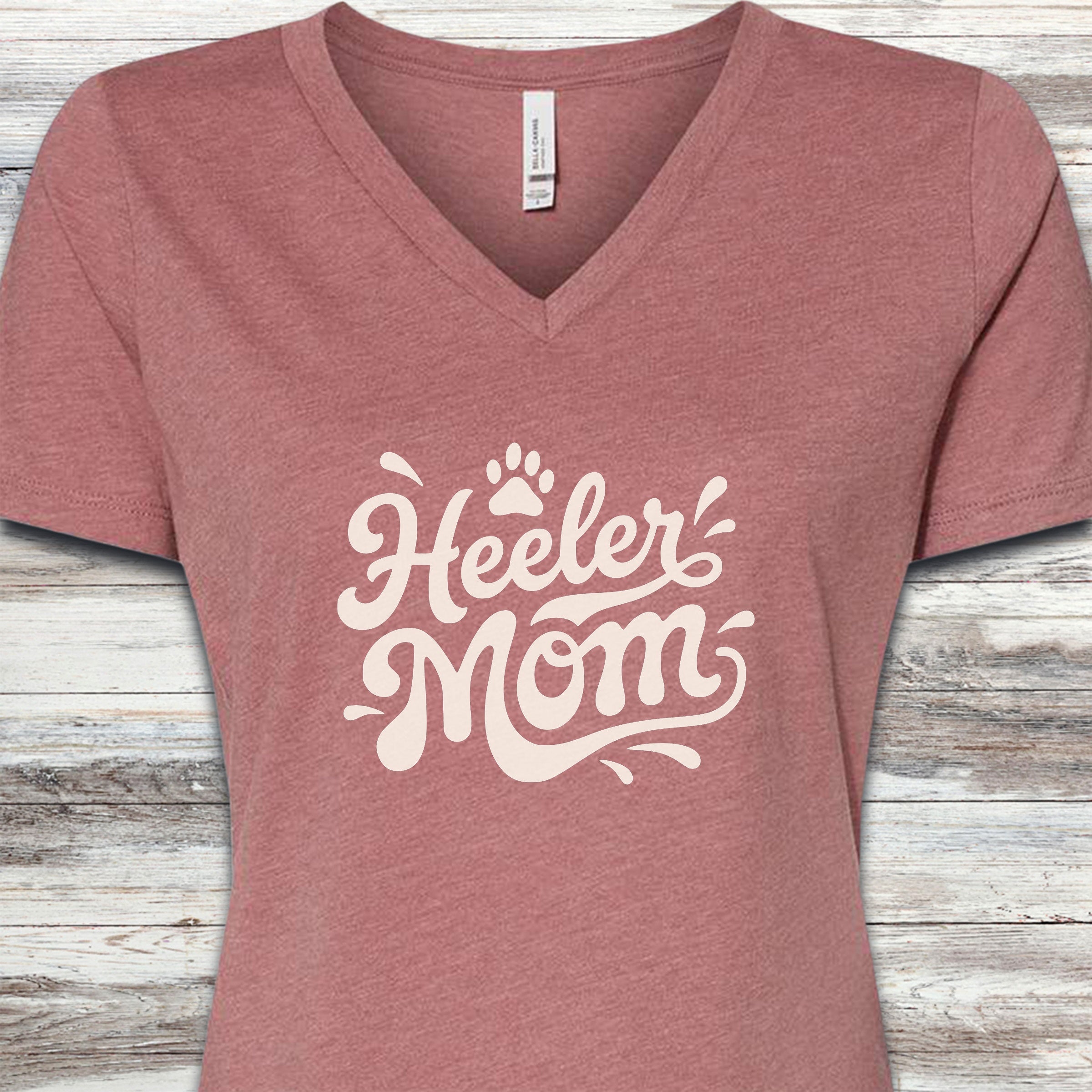 Australian Cattle Dog Groovy Mom V-Neck Tee - Heather Mauve