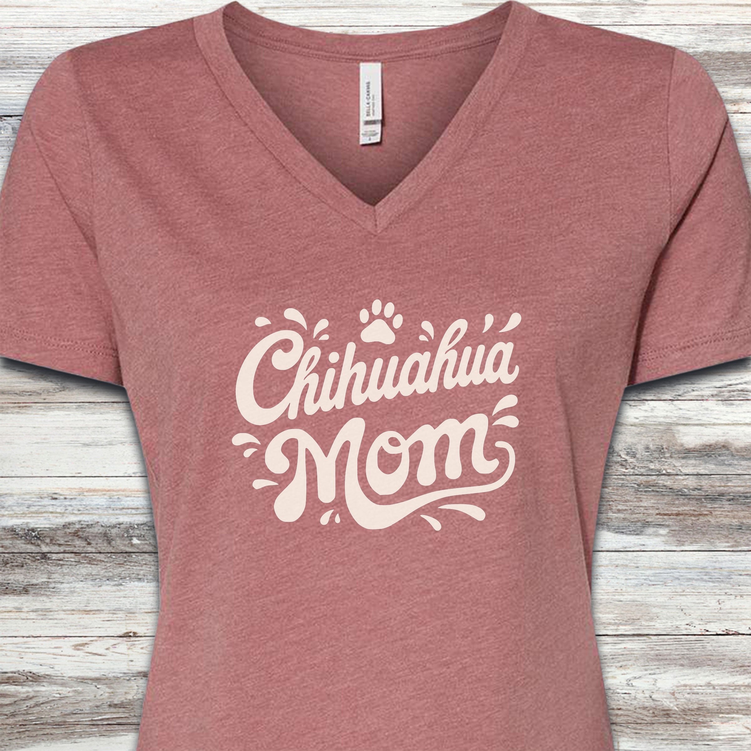 Chihuahua Groovy Mom V-Neck Tee - Heather Mauve