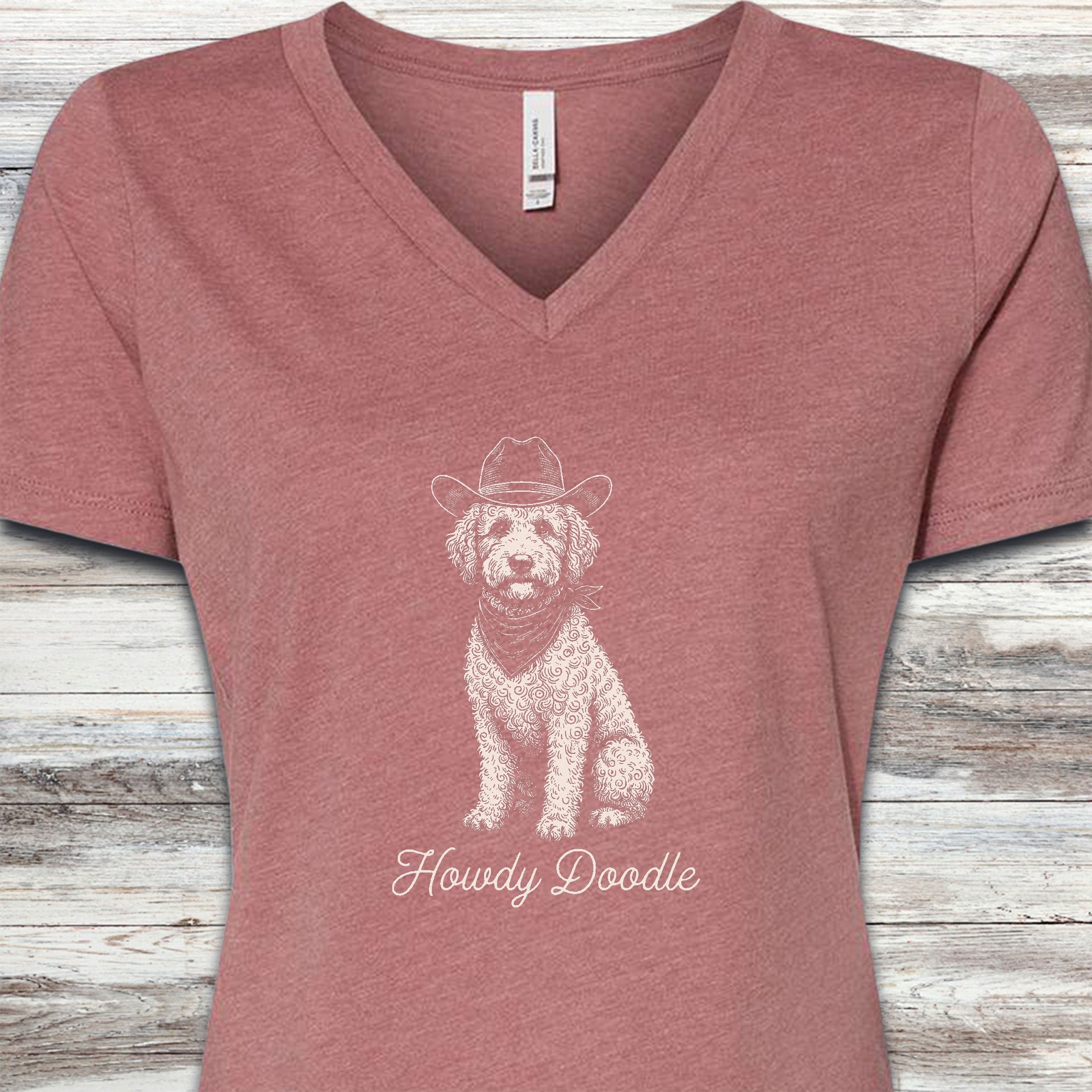 Labradoodle Howdy Doodle V-Neck Tee - Heather Mauve