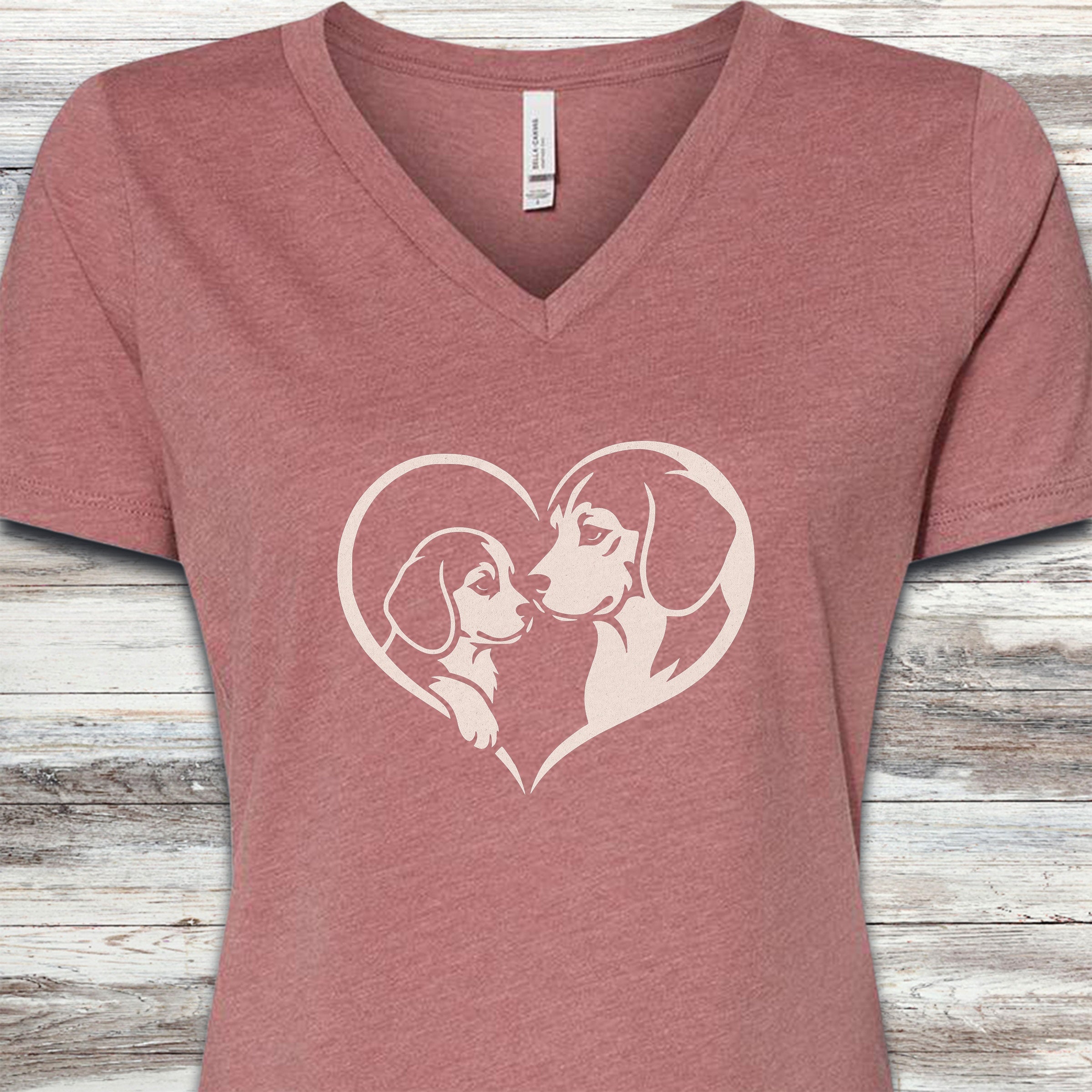 Beagle Heart Bond V-Neck Tee - Heather Mauve